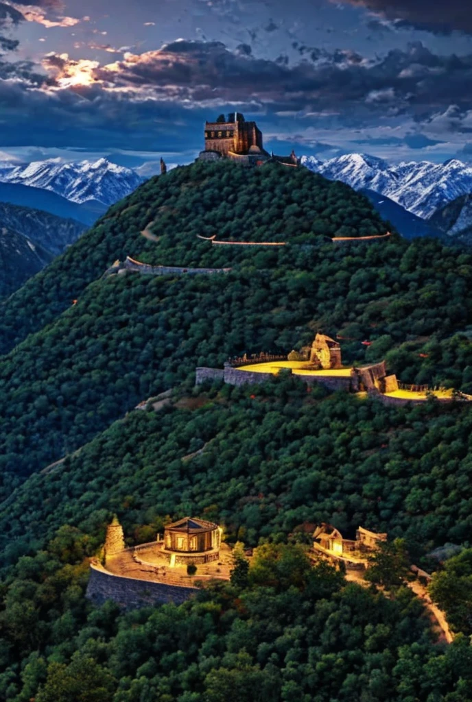 Fortress in the mountains at night 