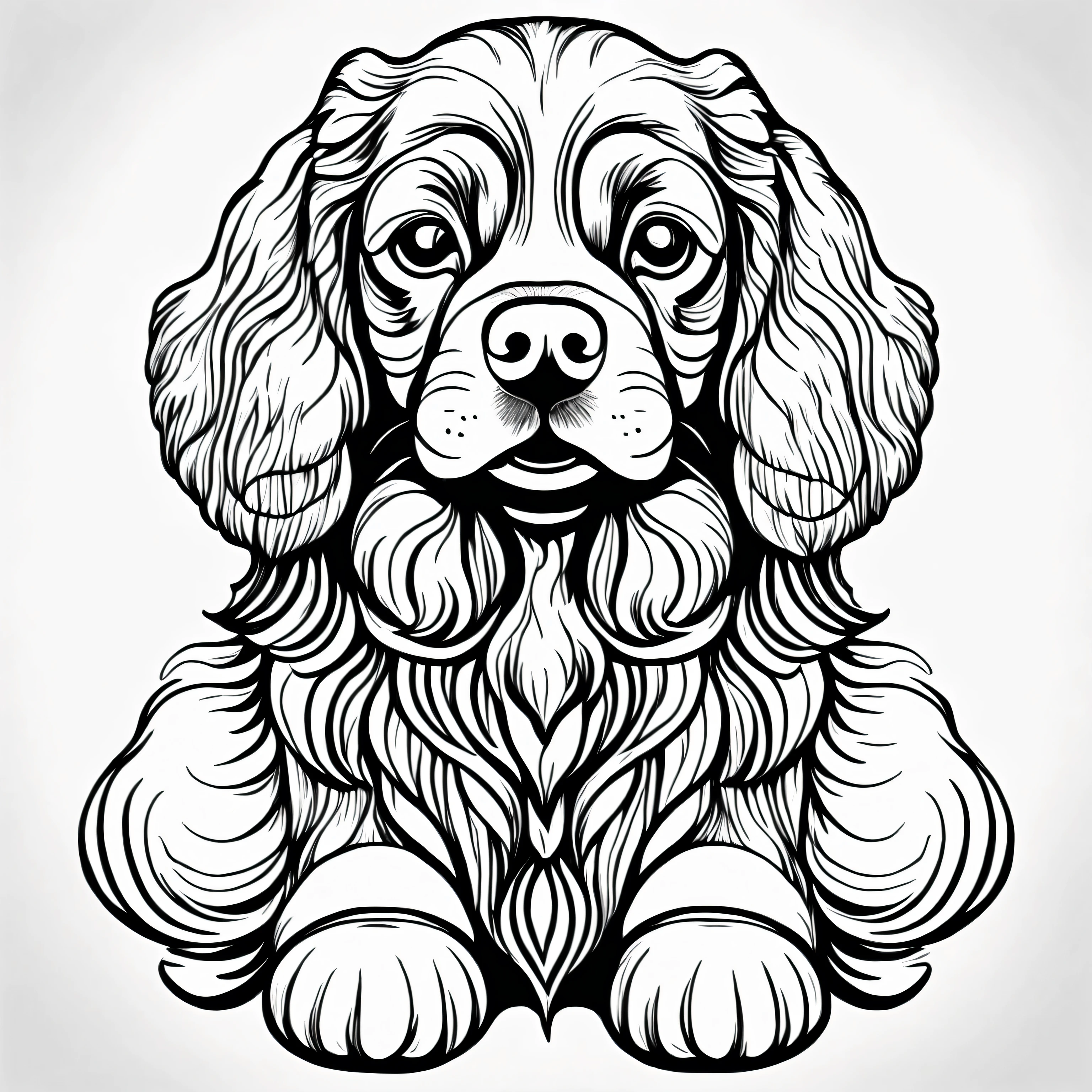 coloring page for adults. [American Cocker Spaniel] head with mandala pattern, in the style of thick lines. low details. no shading