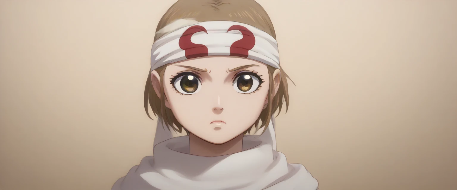 light brown hair brown eyes  bob cut short hair   (((((((masterpiece))))))), super detail, high details, high quality, best quality, highres, 1080P, 8k, 16k brown eyes very accurate clothing  score_9, score_8_up, score_7_up, ((cowl)) ((headband on forehead)) detailed clothing beautiful girl ((((emotionless))) (((expressionless))) (((Saiai Kinuhata)))