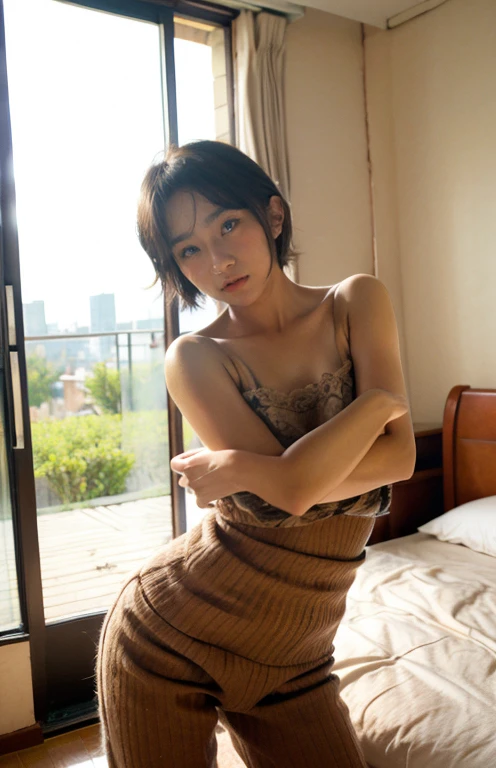 1girl, sexy pose, short hair, bedroom