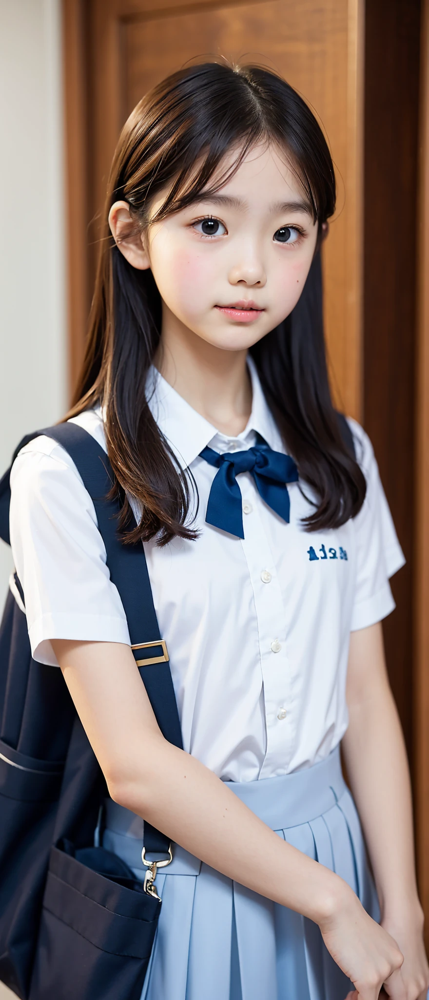  s,uniform,Line up quietly before entering the classroom, girl,cute, Masterpiece, Details