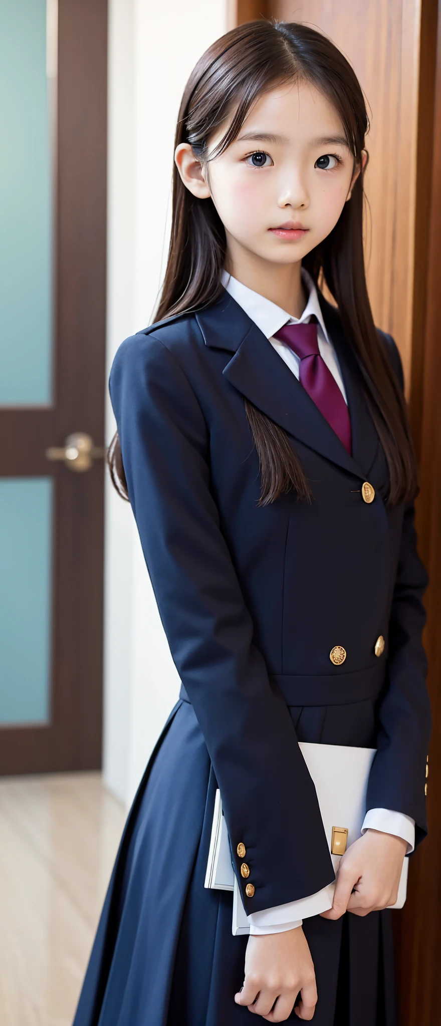  s,uniform,Line up quietly before entering the classroom, girl,cute, Masterpiece, Details