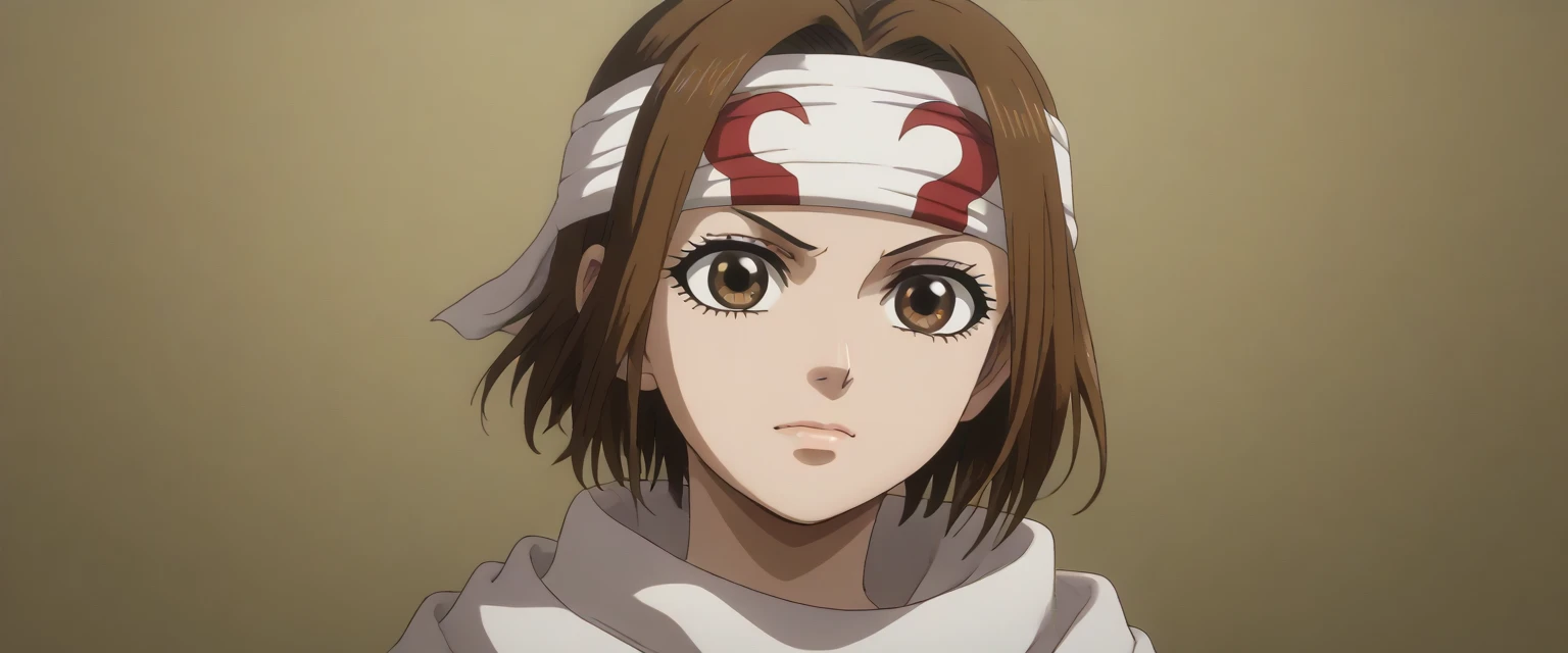 very happy excited (((dark brown hair brown eyes bob cut short hair ))) (((((((masterpiece))))))), super detail, high details, high quality, best quality, highres, 1080P, 8k, 16k  very accurate clothing score_9, score_8_up, score_7_up, ((cowl)) ((headband on forehead)) detailed clothing beautiful girl (((Saiai Kinuhata)))