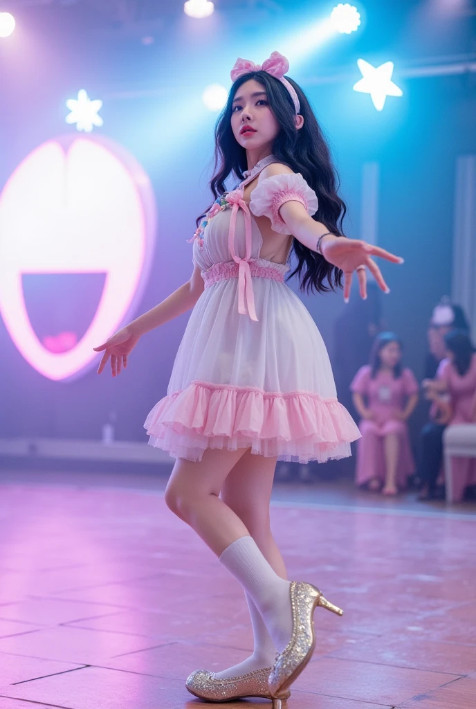 lolita,  A young woman perform in a dance floor, wearing mini lolita dress and accessorized