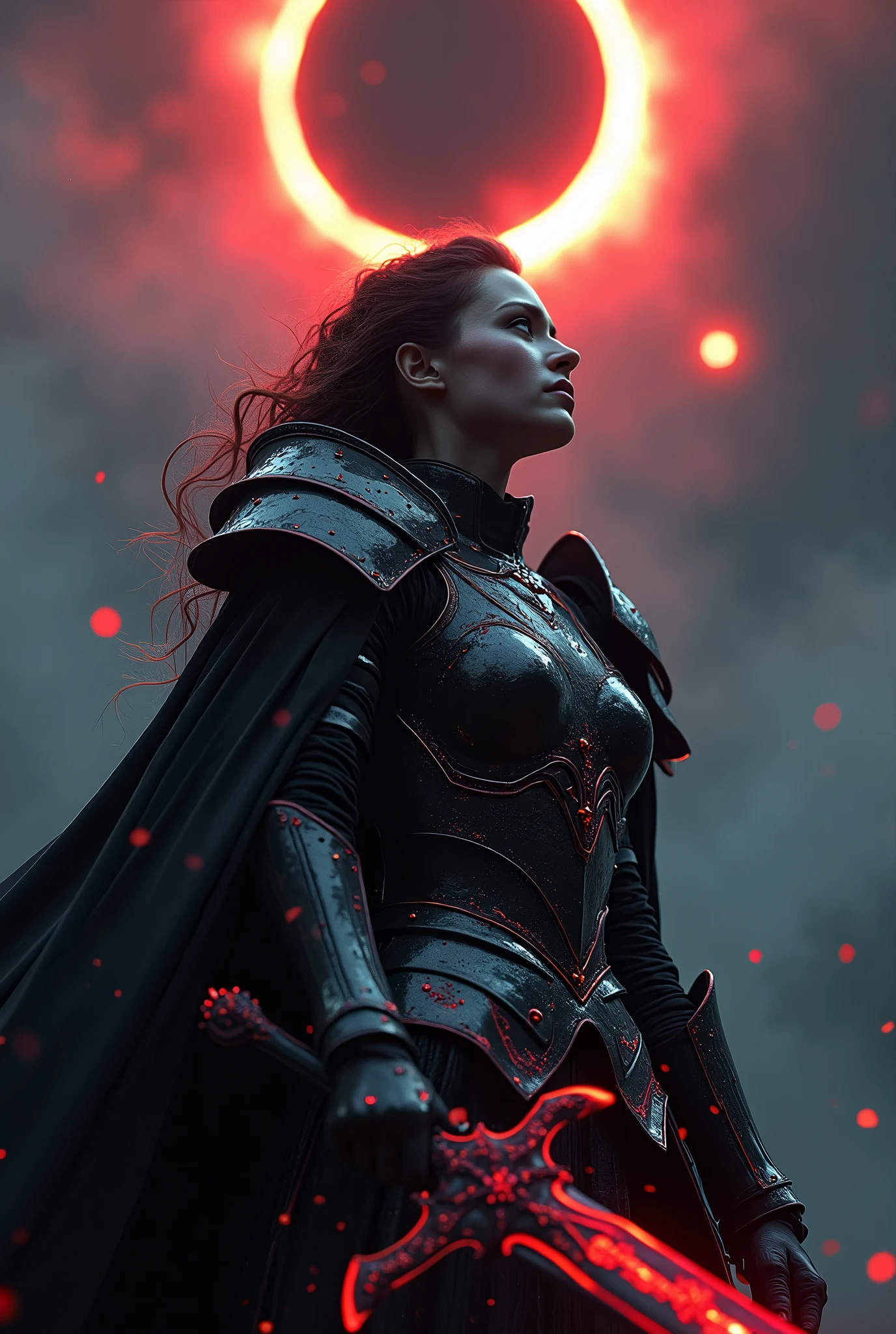 Close-up (Woman dressed as Superman from DC in Viking style: 1.3) emerging from wet black mud, extremely detailed, smoke, sparks, metal shavings, flying debris, volumetric light