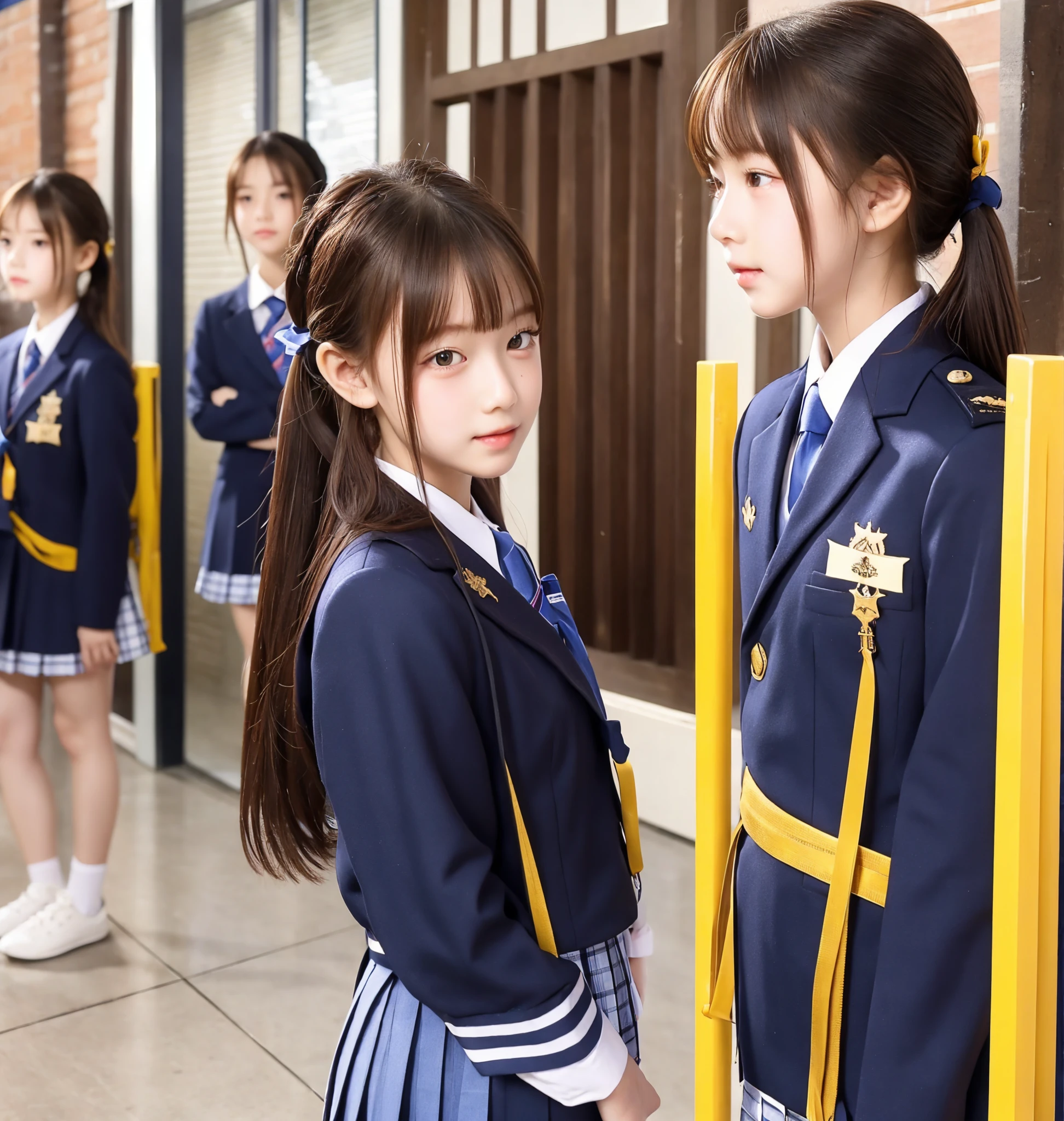  s,uniform,Line up quietly before entering the classroom, girl,cute, Masterpiece, Details