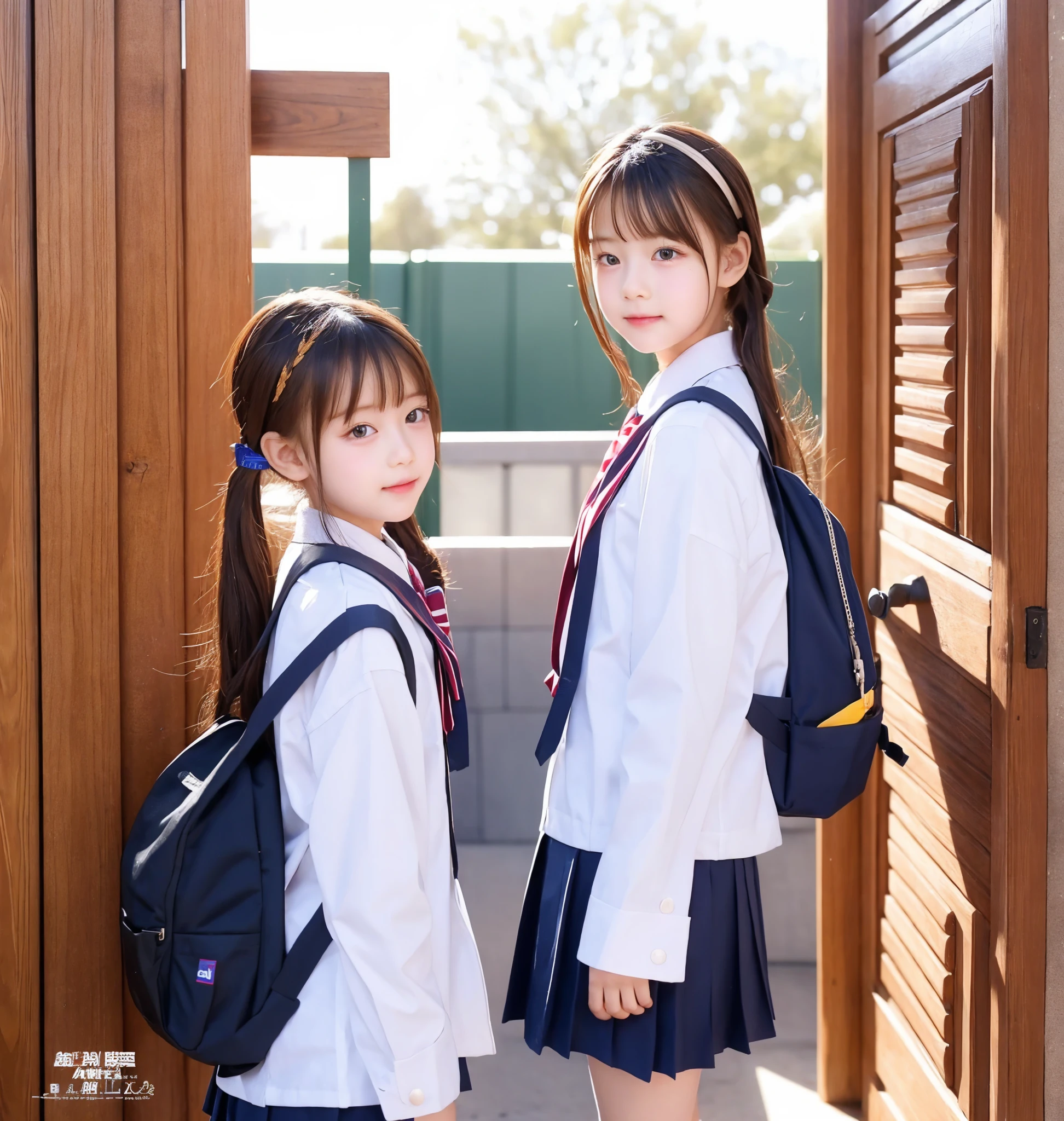  s,uniform,Line up quietly before entering the classroom, girl,cute, Masterpiece, Details