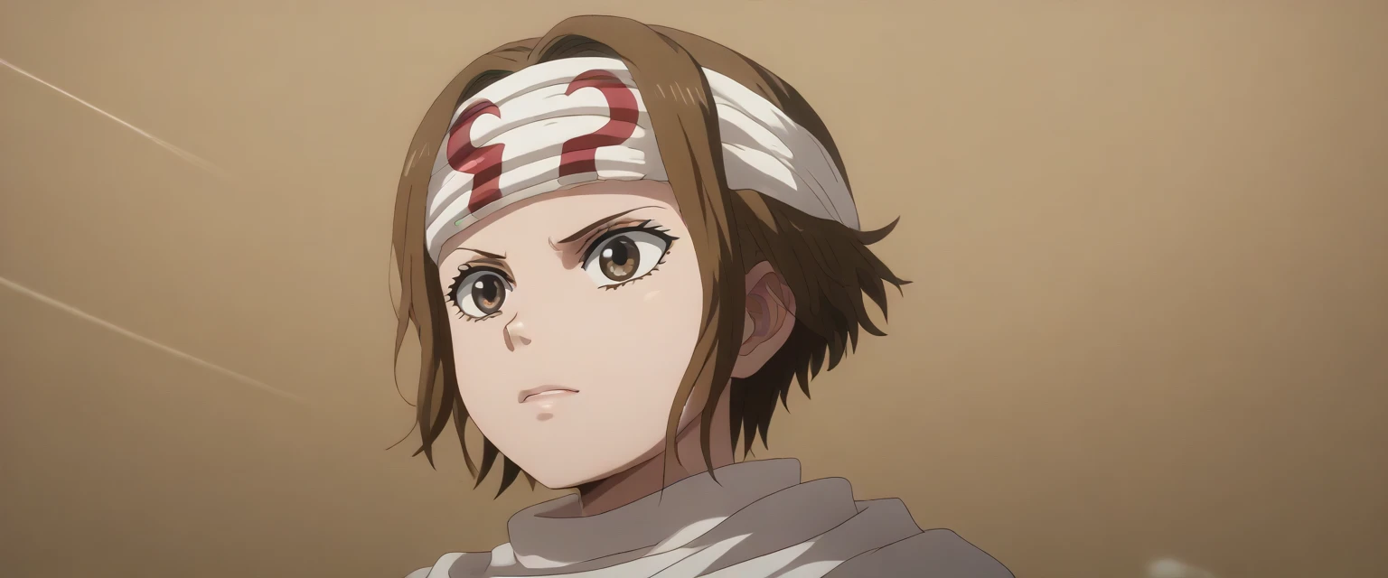 very happy excited (((dark brown hair brown eyes bob cut short hair ))) (((((((masterpiece))))))), super detail, high details, high quality, best quality, highres, 1080P, 8k, 16k  very accurate clothing score_9, score_8_up, score_7_up, ((cowl)) ((headband on forehead)) detailed clothing beautiful girl (((Saiai Kinuhata)))