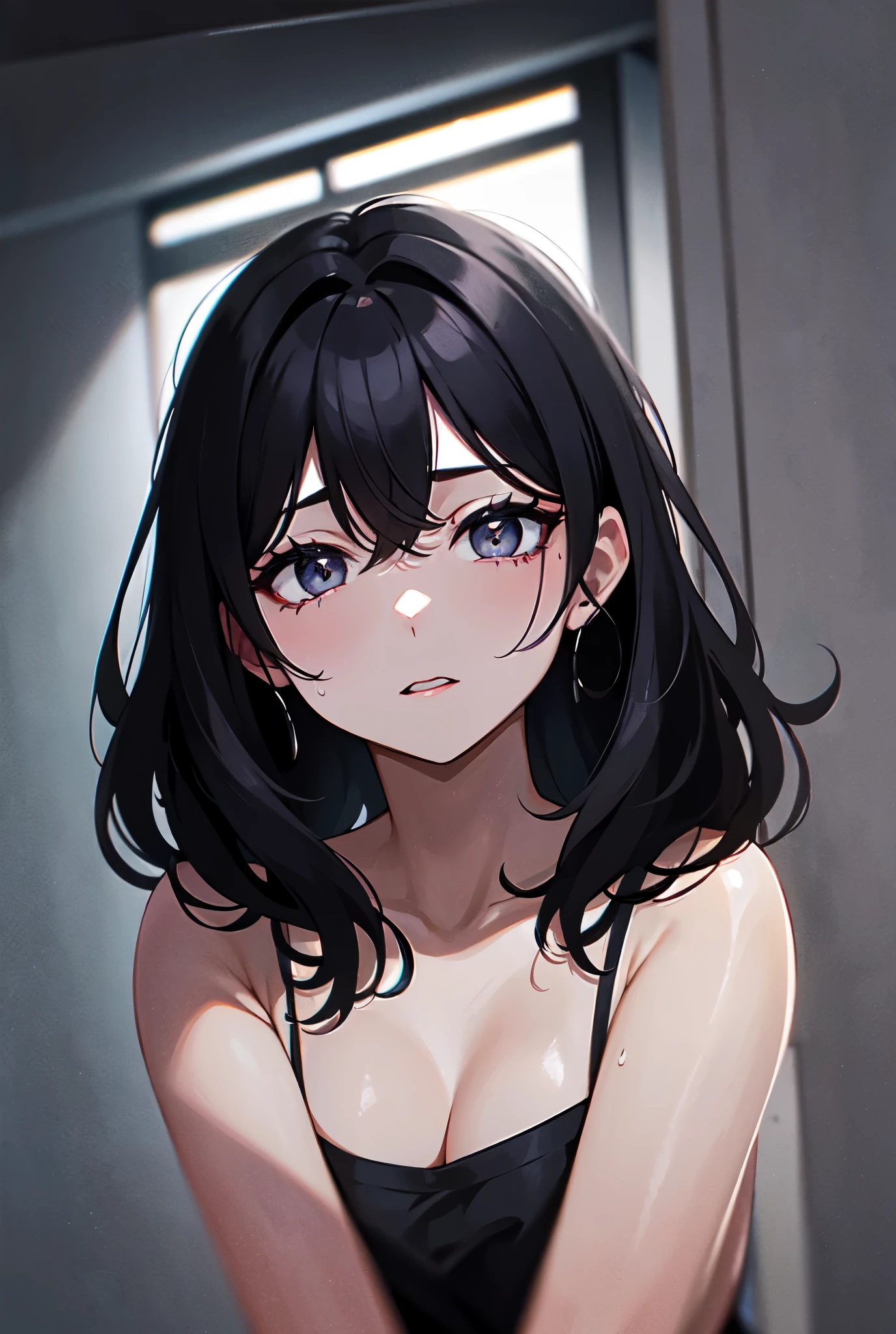 Amazing portrait of a sexy classmate who is emo and unruly and not paying attention to class and is playfully staring at viewer with a seductive look