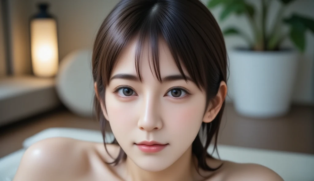 (night:1.7), oriental architecture, 1 woman, ((hot spring, onsen:1.4)), moist skin, ((fog:2.1)), (steam rising:1.8), glowing skin, glossy skin, ((partially submerged in hot spring:1.4)), some cleavage is visible. (towel:1.2) , perfect eyes,perfect face,（smile：0.7），official artwork，Very detailed CG Unity 8k wallpaper、bright_front_face_lighting，（tmasterpiece:1.0），(best_quality :1.0),ultra high resolution,4k,detailed detail,high resolution of,8k,nffsw,high resolution,absurderes:1.2,kodak portra 400,film grain,lens flare glow,（beautiful_face:1.4），8k,raw footage,(outdoor bath drawn wider:1.4) ,(wet hair:1.3),((beautifully depicts depth and width:1.3)),((The outdoor bath is surrounded by a Japanese garden and large rocks, with only two small lights.:1.3)), ((smooth white skin: 1.3)),