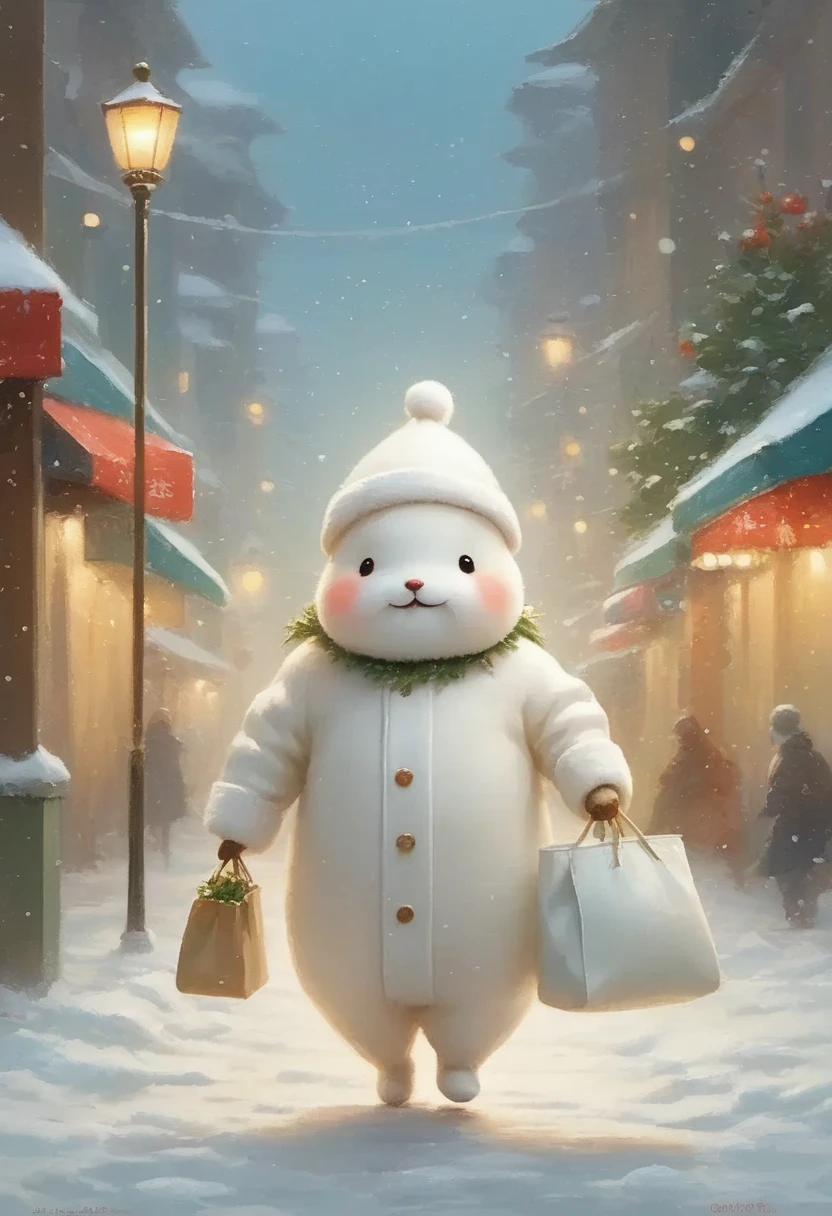  Pastel Art , Abstract Painting, cuteポストカード, masterpiece:1.2,  daikon daikon looking like Santa , cute大根, Beard,  walking on two legs,  dragging a big white bag, cute