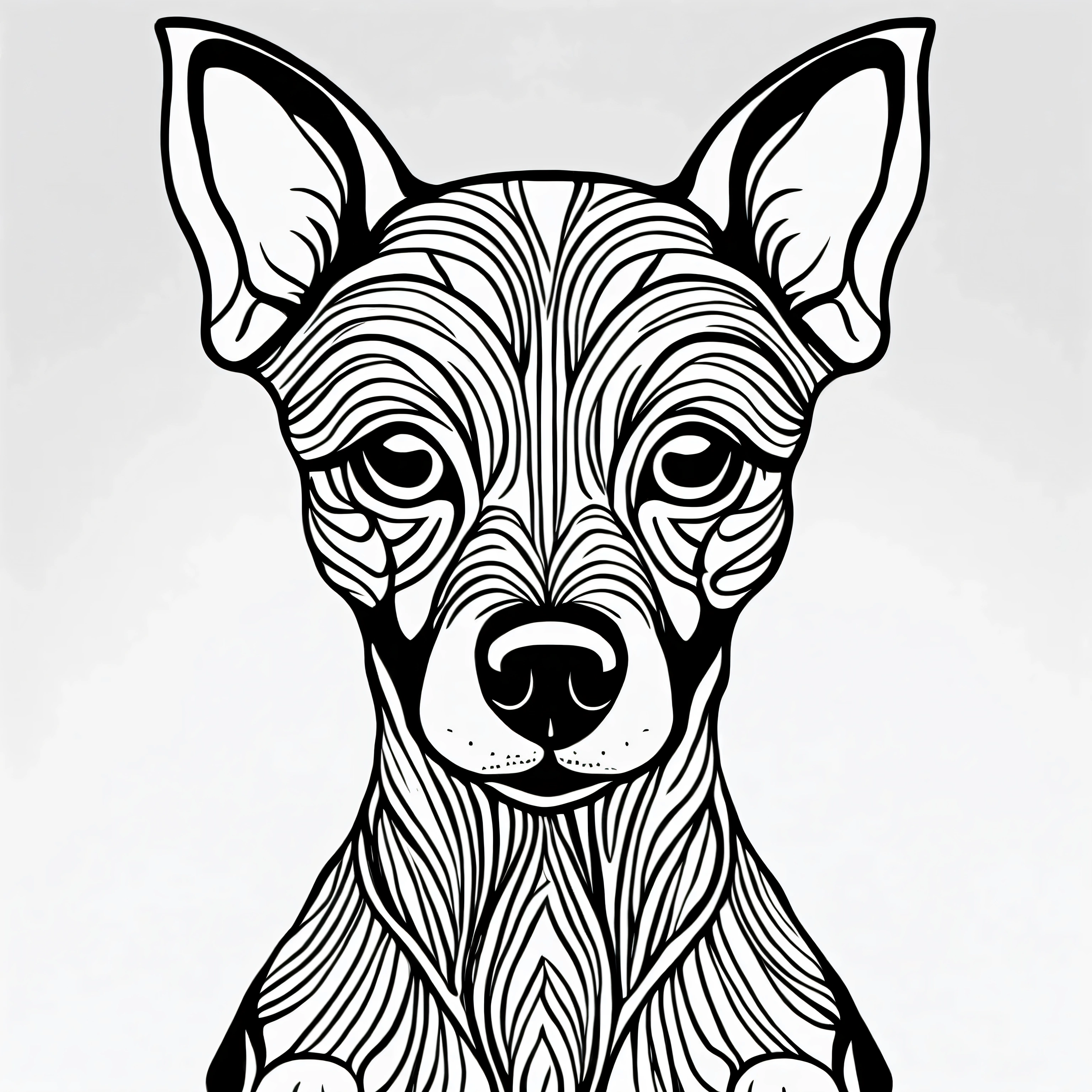 coloring page for adults. [Pinscher] head with mandala pattern, in the style of thick lines. low details. no shading