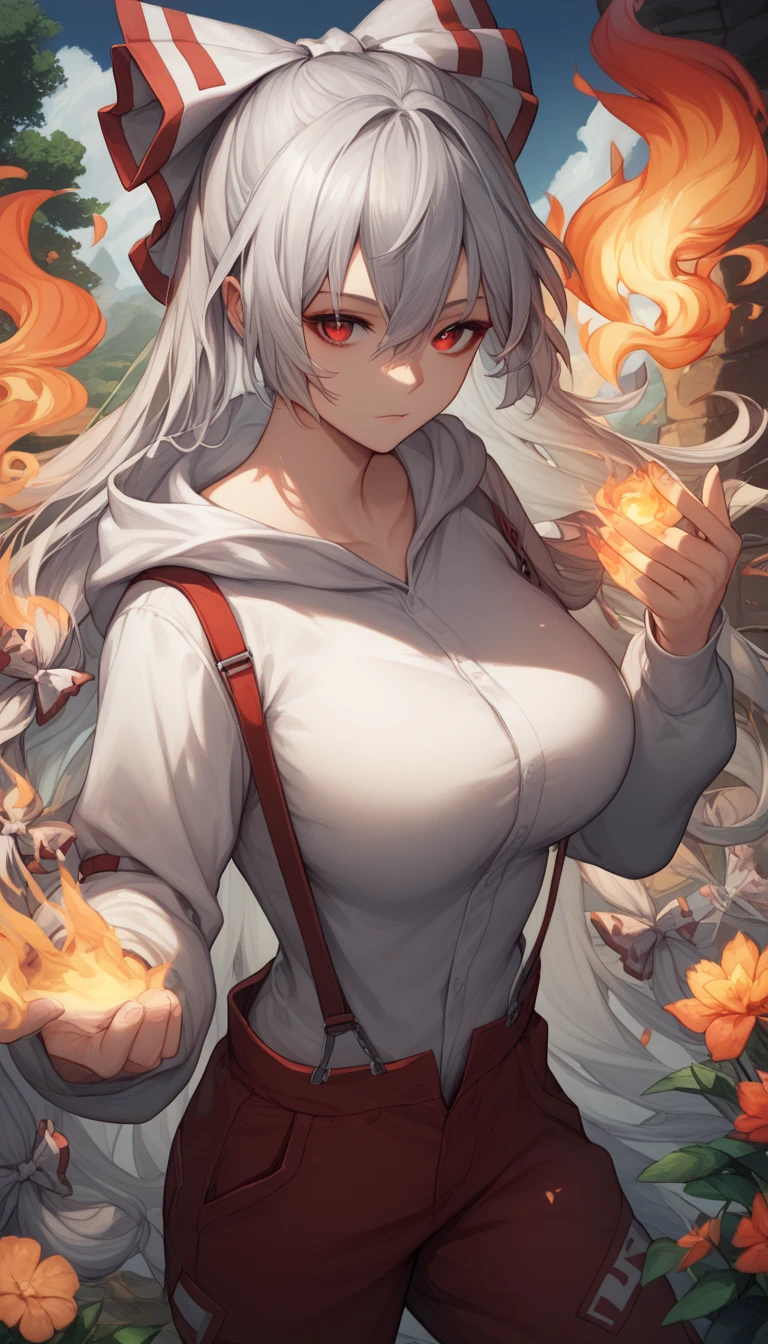 Woman who plays with fire as an avatar for a banner without any clothes with a man outside