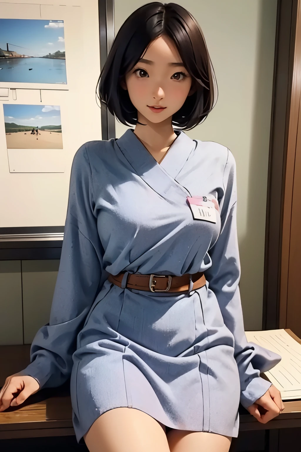  Beautiful Japanese girl  . 150 centimeters tall  . bob hairstyle . 28 years old .  Size 2 breasts .  She sits and draws manga .