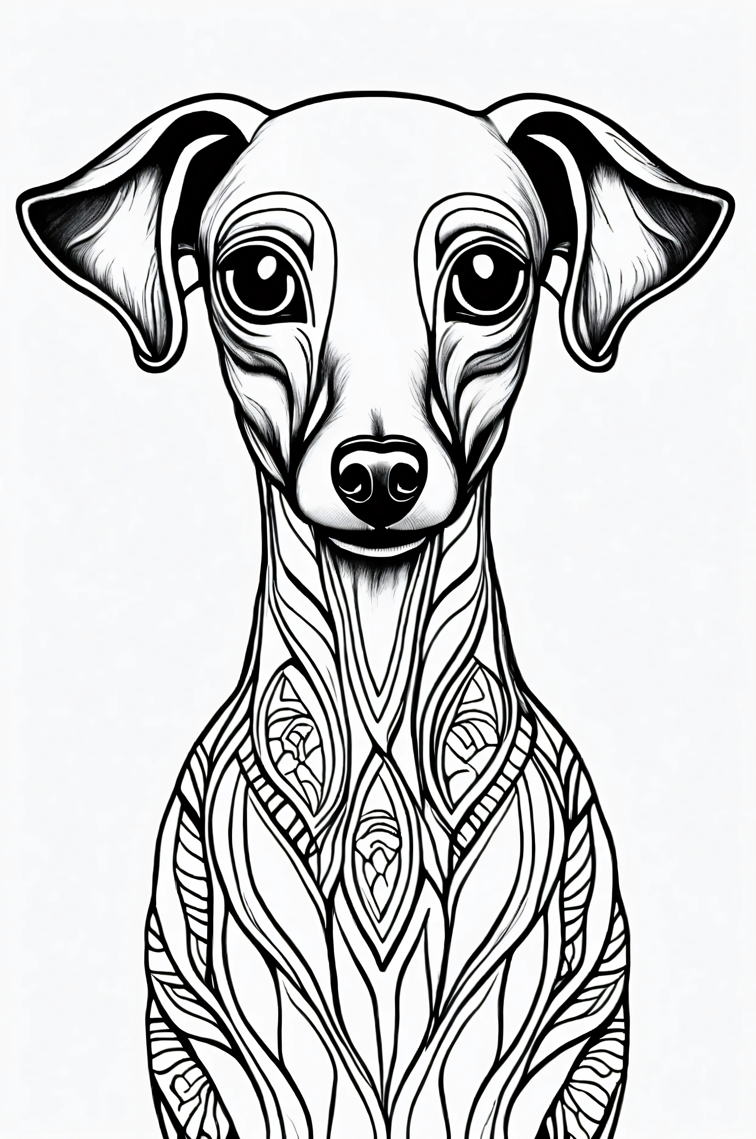 coloring page for adults. [Italian Greyhound] head with mandala pattern, in the style of thick lines. low details. no shading