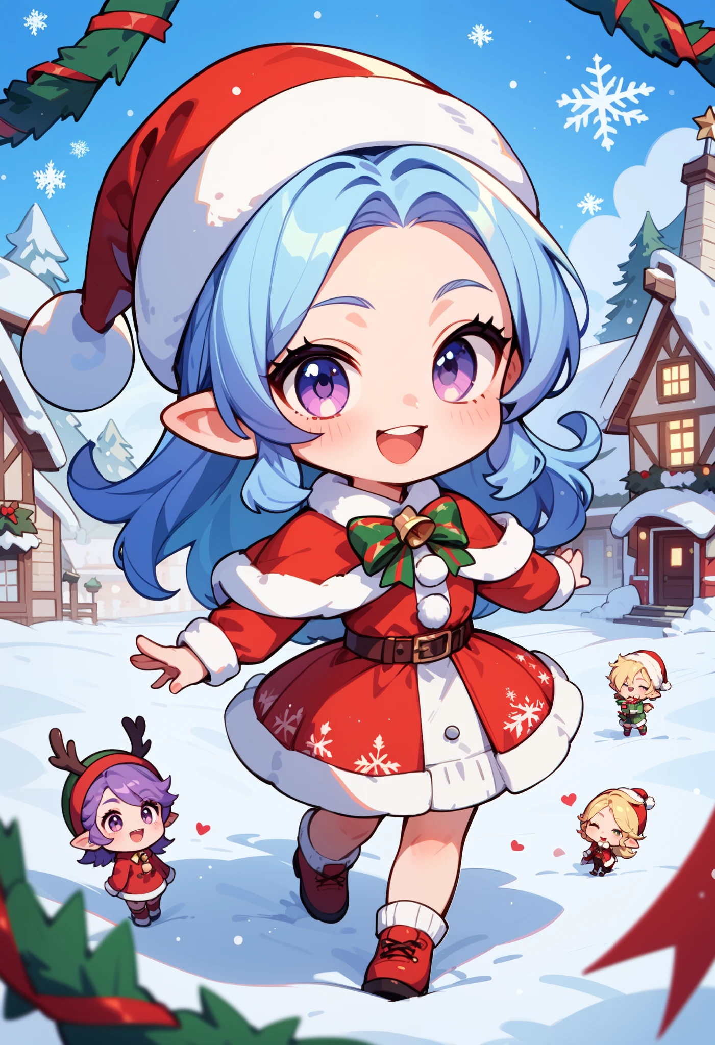 un hombre de snow cute, Christmas theme , snow, elves, elves, Chibi