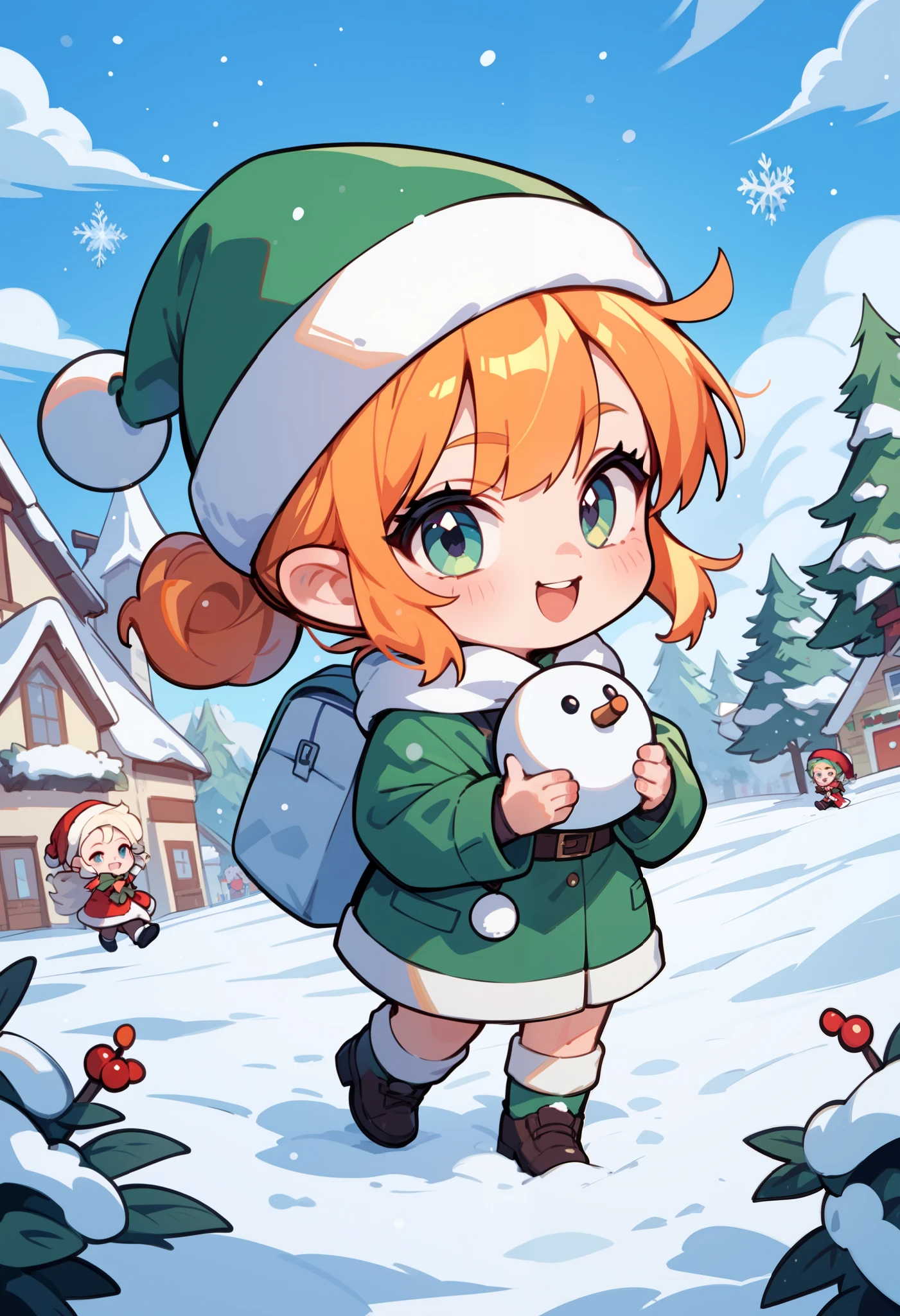 un hombre de snow cute, Christmas theme , snow, elves, elves, chibi snowman