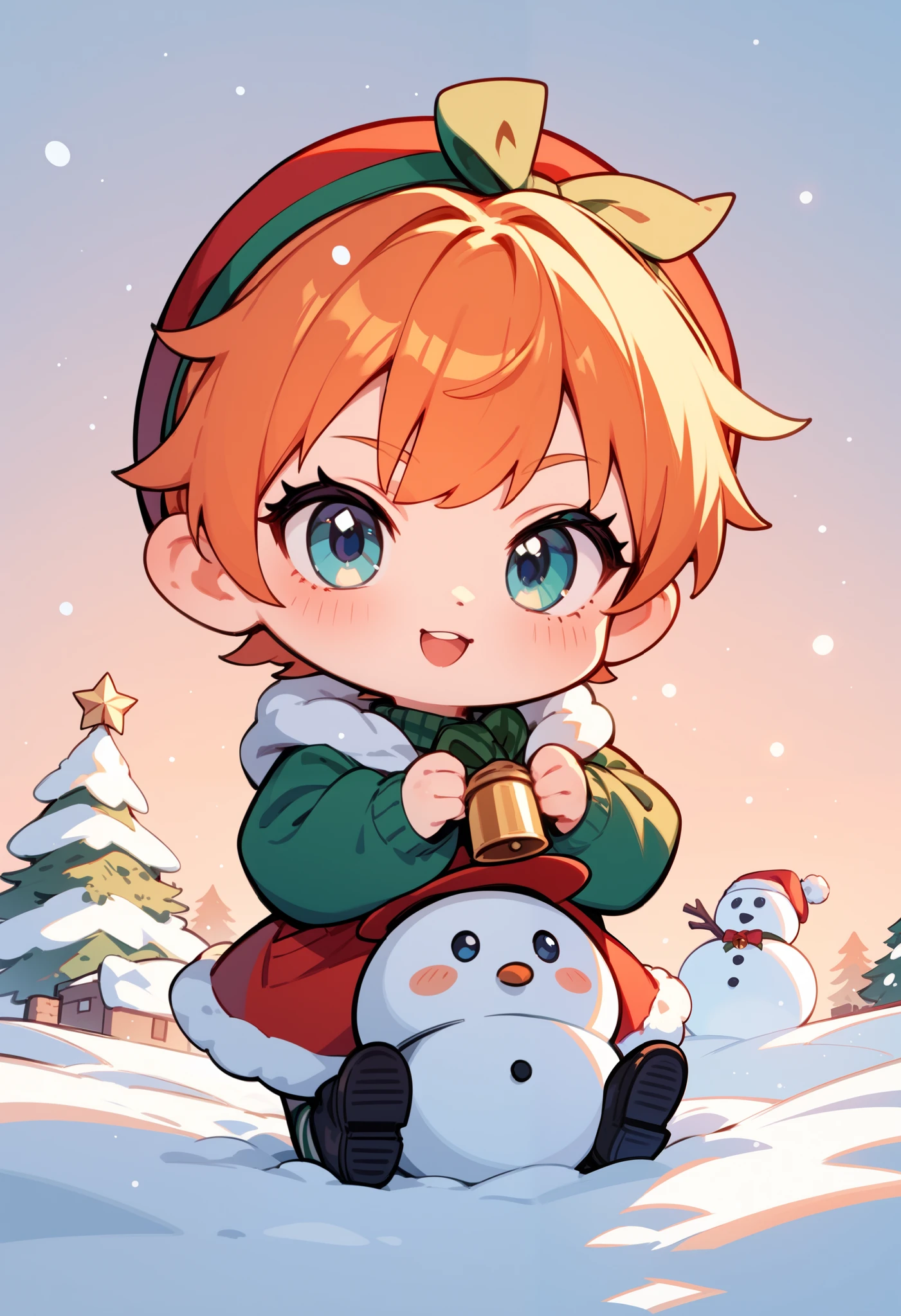 un hombre de snow cute, Christmas theme , snow, elves, elves, chibi snowman