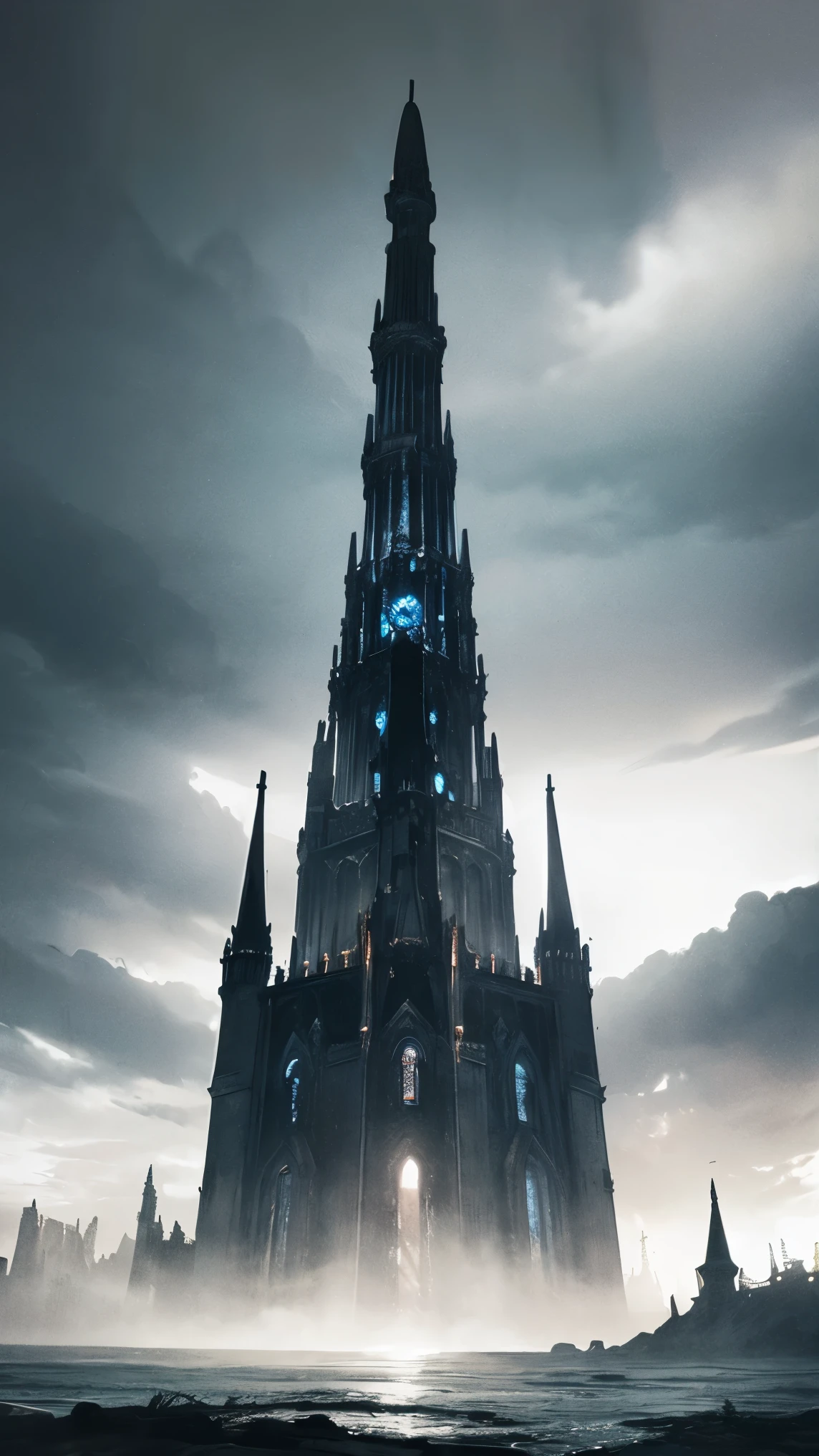 Epic masterpiece, best quality, a dark tower appears from another dimension, ominous atmosphere, mysterious, 12k resolution, masterful composition