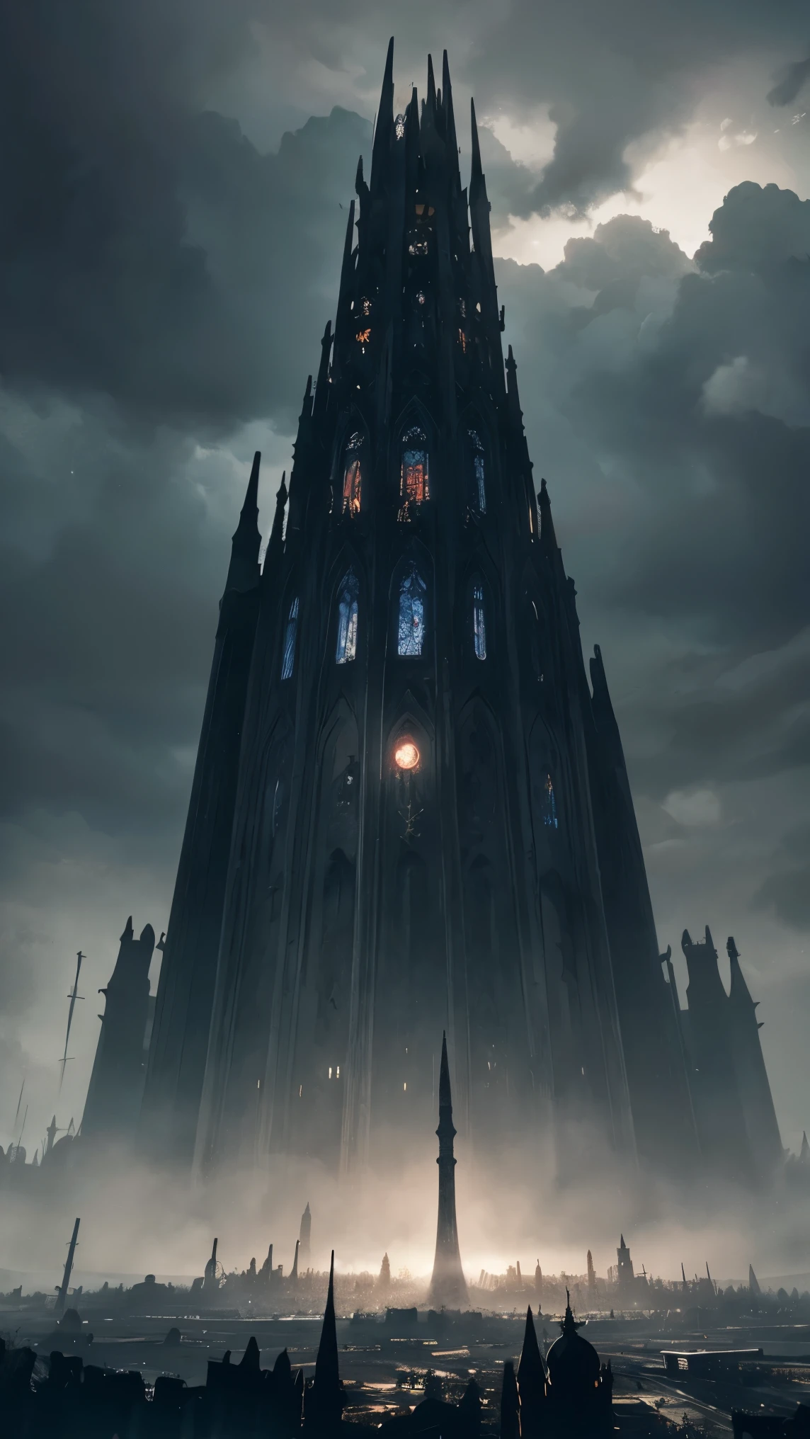 Epic masterpiece, best quality, a dark tower appears from another dimension, ominous atmosphere, mysterious, 12k resolution, masterful composition