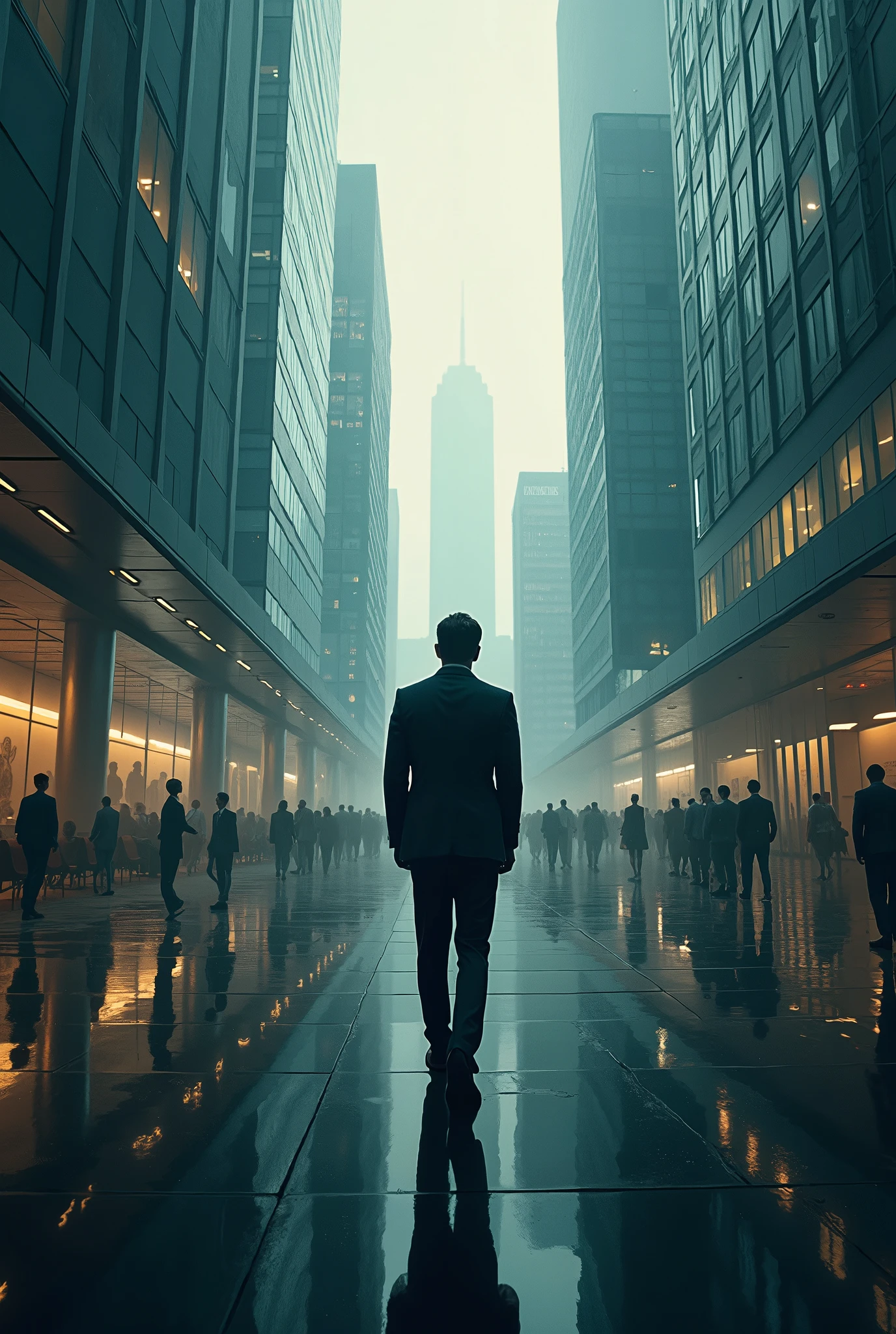 There is a man walking down a city street in a suit - SeaArt AI