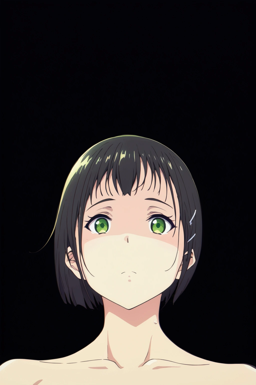 pt,Completely naked, Color Difference，green色のネオン，Dynamite Body， uneasy expression，girl standing in the dark，Leaning against a wall、Kawagami Mai、green　 Color Difference， side ponytail ， with a bleak expression， standing girl, Black Wall and Floor ,indirect lighting, anime style ,NO pose ,standing , fullbody , ,（ top quality，4K）, Sharp Body,Dim lighting, Detailed Body ,No windows,Healthy Body, sensual body line,Waistline、,Hip bone,pt, Line Art，kawakami mai，Big Breasts，Teardrop， Color Difference， dramatic lighting ，green色のネオン， Angle from Below ，