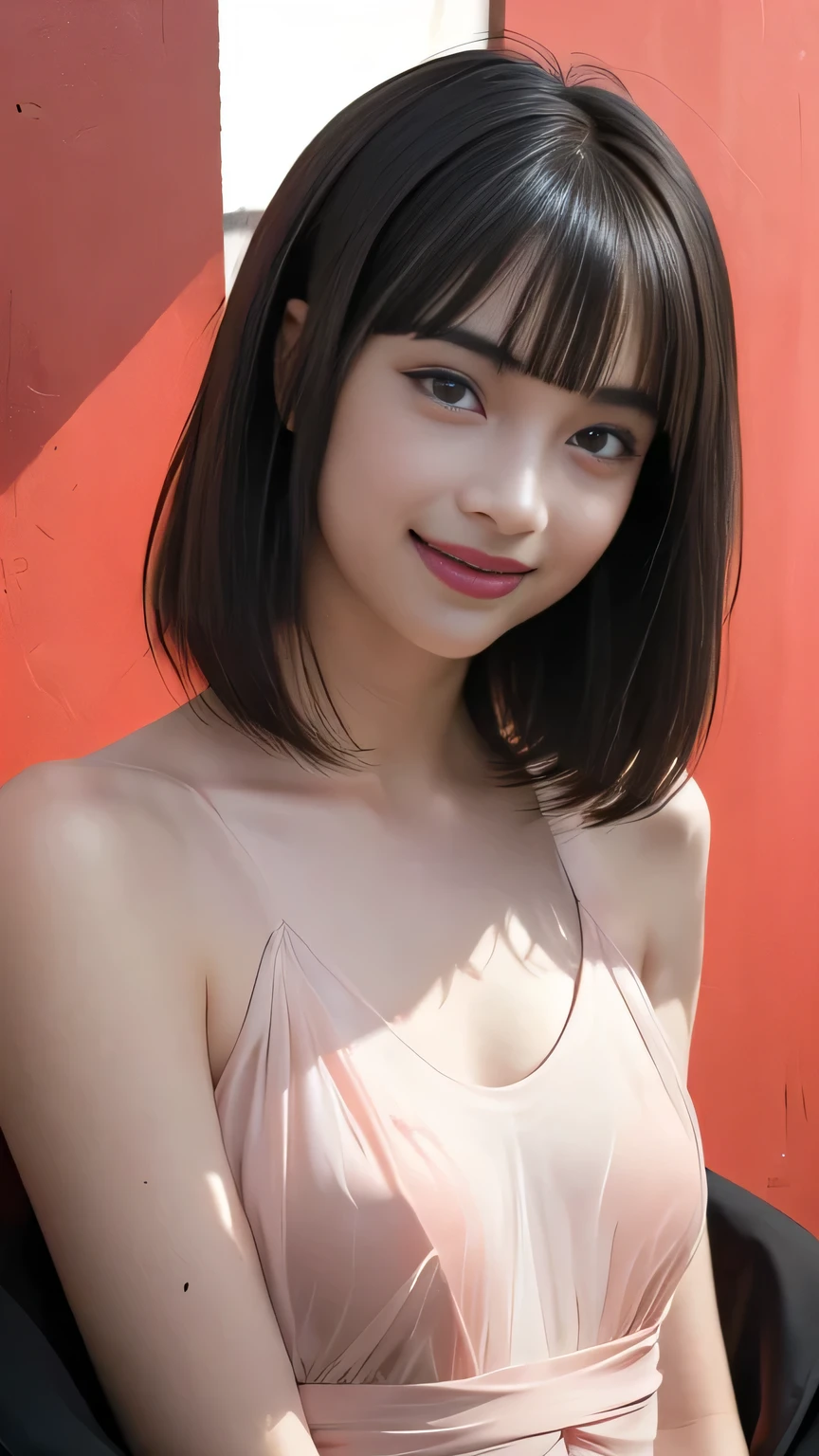 {{{ small breasts、 pink nipples and areolas}}},,{{(Straight short hair:Bob cut:Bangs)},,{{best quality}}, {{face focus}}, soft light, {{ultra photorealistic:1.4), {{RAW photo}}, ((face focus)), ((transparent air)), (transparent eyes),{{{1 japanese girl:(Smile:1.6), solo}}}},, {naked},{ nude},{ bare ,cute}}, {{(pupil, lights in the eyes)}},{{ Double eyelids on both eye}},{{ Long eyelashes}}},{Long eyebrows},{detailed beautiful face}, (small chest),(high resolution detail of human skin texture), {{(Straight short hair:Bob cut:Bangs)}}}, , (portrait)