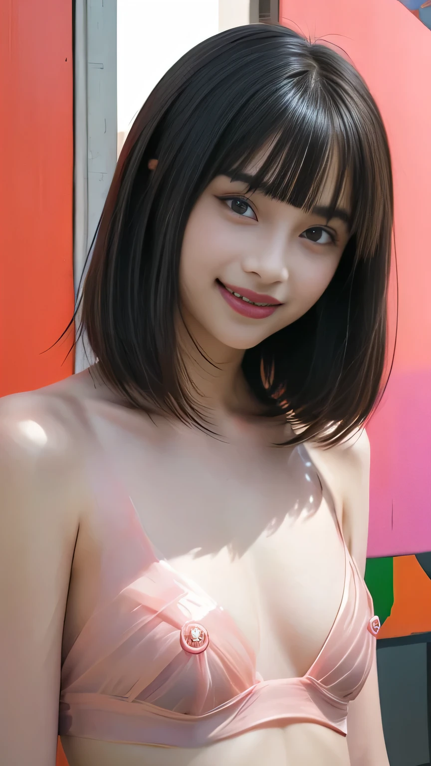 {{{ small breasts、 pink nipples and areolas}}},,{{(Straight short hair:Bob cut:Bangs)},,{{best quality}}, {{face focus}}, soft light, {{ultra photorealistic:1.4), {{RAW photo}}, ((face focus)), ((transparent air)), (transparent eyes),{{{1 japanese girl:(Smile:1.6), solo}}}},, {naked},{ nude},{ bare ,cute}}, {{(pupil, lights in the eyes)}},{{ Double eyelids on both eye}},{{ Long eyelashes}}},{Long eyebrows},{detailed beautiful face}, (small chest),(high resolution detail of human skin texture), {{(Straight short hair:Bob cut:Bangs)}}}, , (portrait)