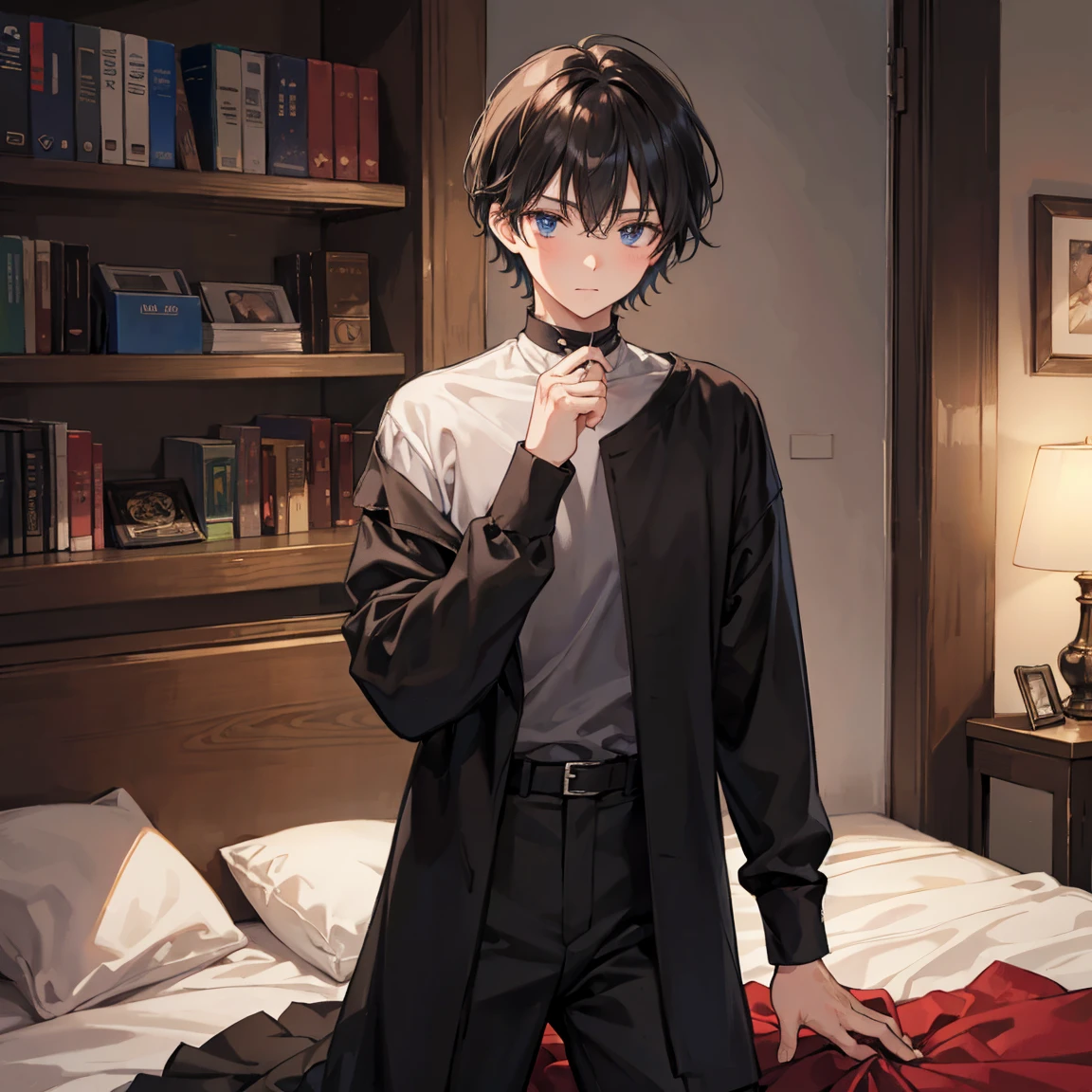 The dark-haired short-haired wizard man seems to do naughty things on his bed alone once in a while