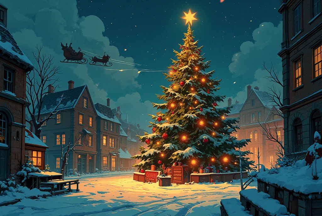  Christmas Eve Illustrations  ,Snowy Night,  cityscape shrouded in light,  christmas tree , Shining Star,  Romantic atmosphere  ,  Santa Claus' sleigh , Quiet and quiet  ,  sex