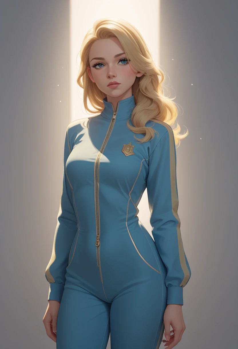 score_9, score_8_up, score_7_up, award-winning masterpiece, 1girl, sy3sw33, blonde hair, long sleeve jumpsuit, edge lighting lighting 