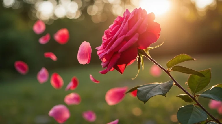 petals fall from a rose