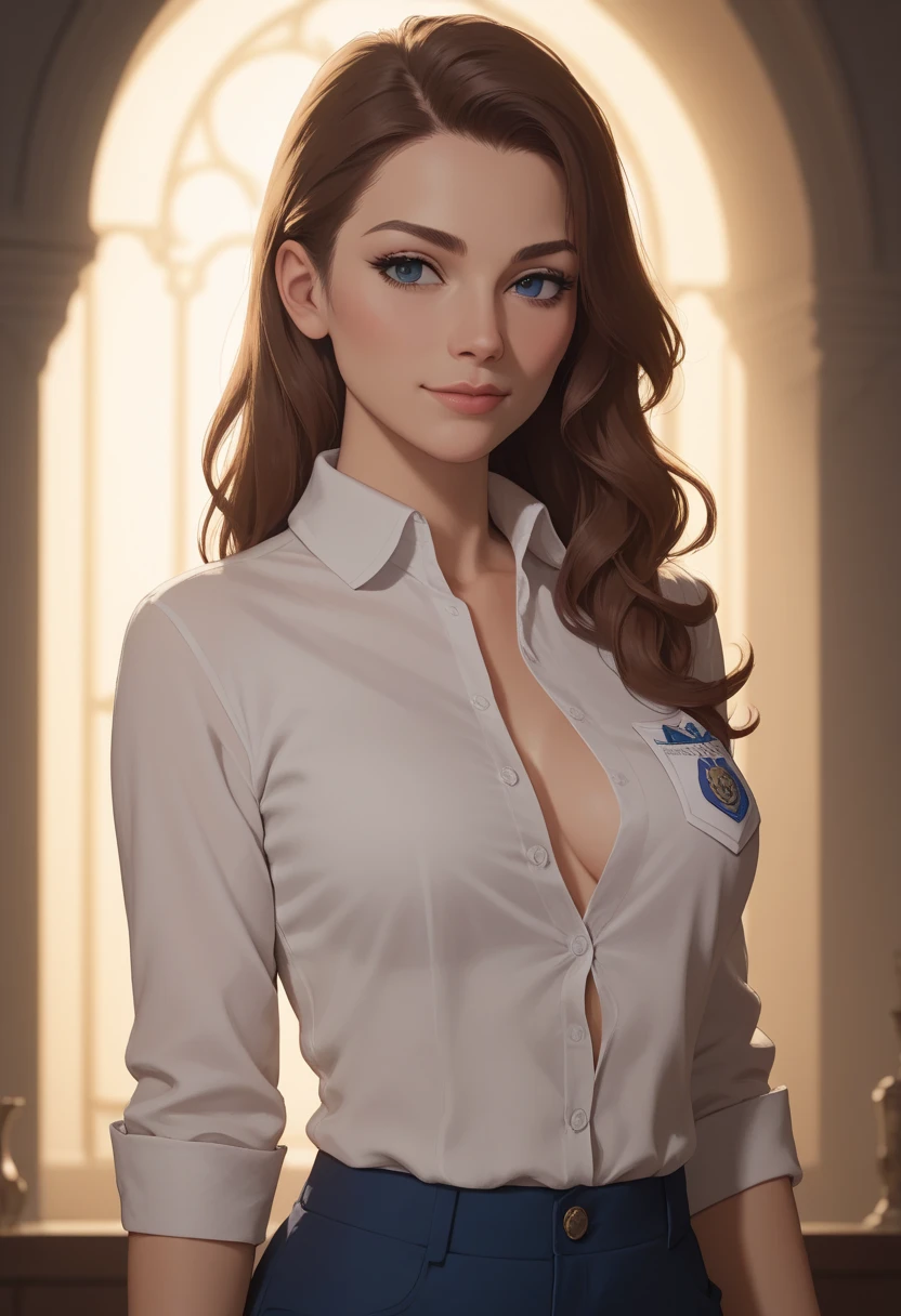 score_9, score_8_up, score_7_up, award-winning masterpiece, 1girl, sy3sw33, seductive smile, button-up shirt, slacks, under dramatic edge lighting, central composition 