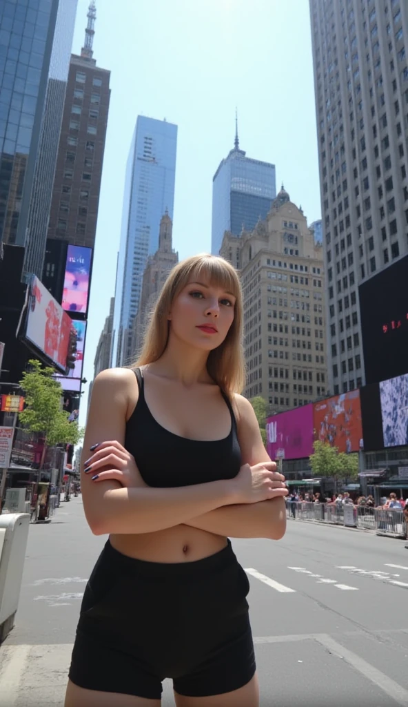 taylor swift standing on the street corner, sharp focus, 8k wallpaper