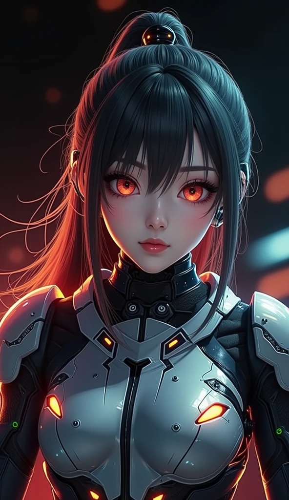 6girls, army of beautiful dark-skinned Chinese lesbian aliens invading Earth, (red glowing eyes), (cybernetic armor) --v 6