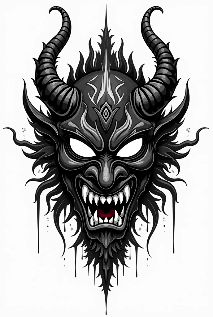 Oni mask linoprint black and white