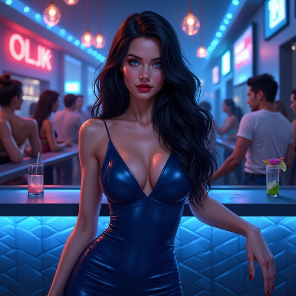 there is a woman in a black dress holding a bottle of water, Charli XCX, by John LaGatta, Charli Bowater, Promotional image, by Wayne England, in a night club, with a drink, yenfer, by Galen Dara, plus size woman, yenfer of vengerberg, drunk purple, by Kurt Roesch