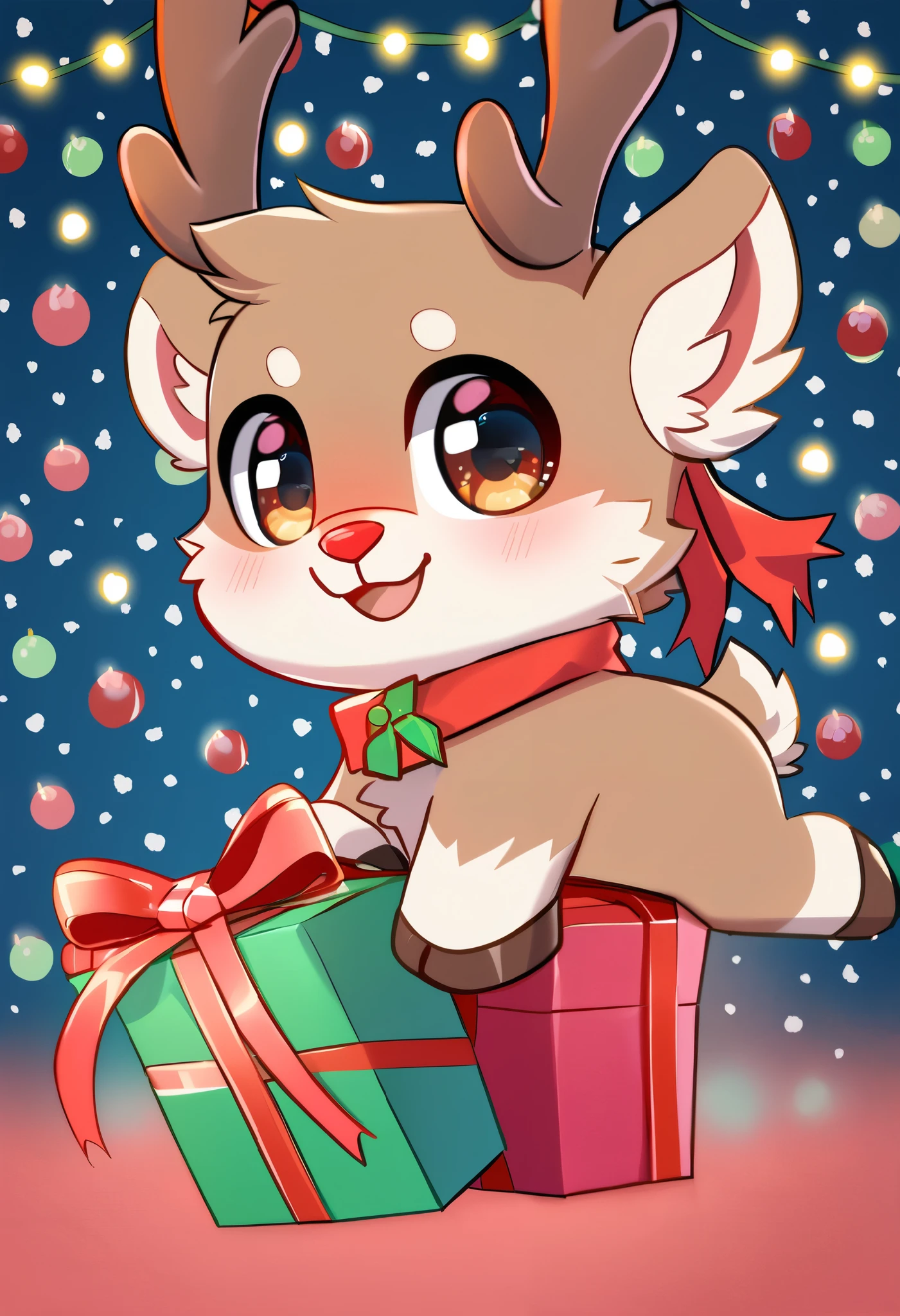  Christmas reindeer animal, cute, gifts, Christmas theme , Chibi,, Rudolph the reindeer 