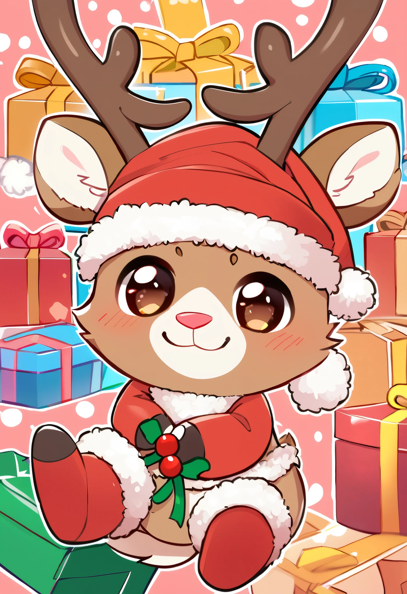 Christmas reindeer animal, cute, gifts, Christmas theme , Chibi,