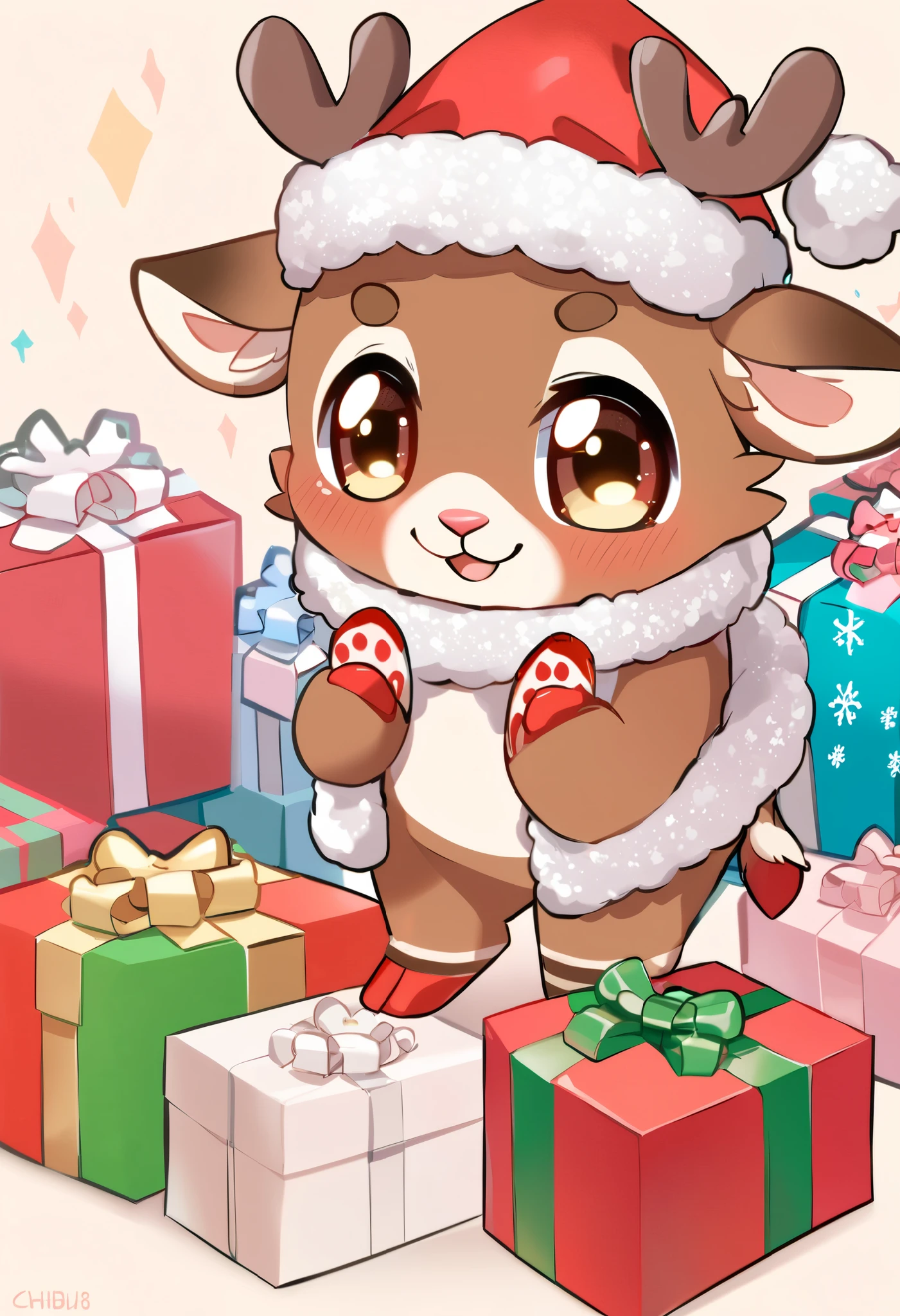  Christmas reindeer animal, cute, gifts, Christmas theme , Chibi,