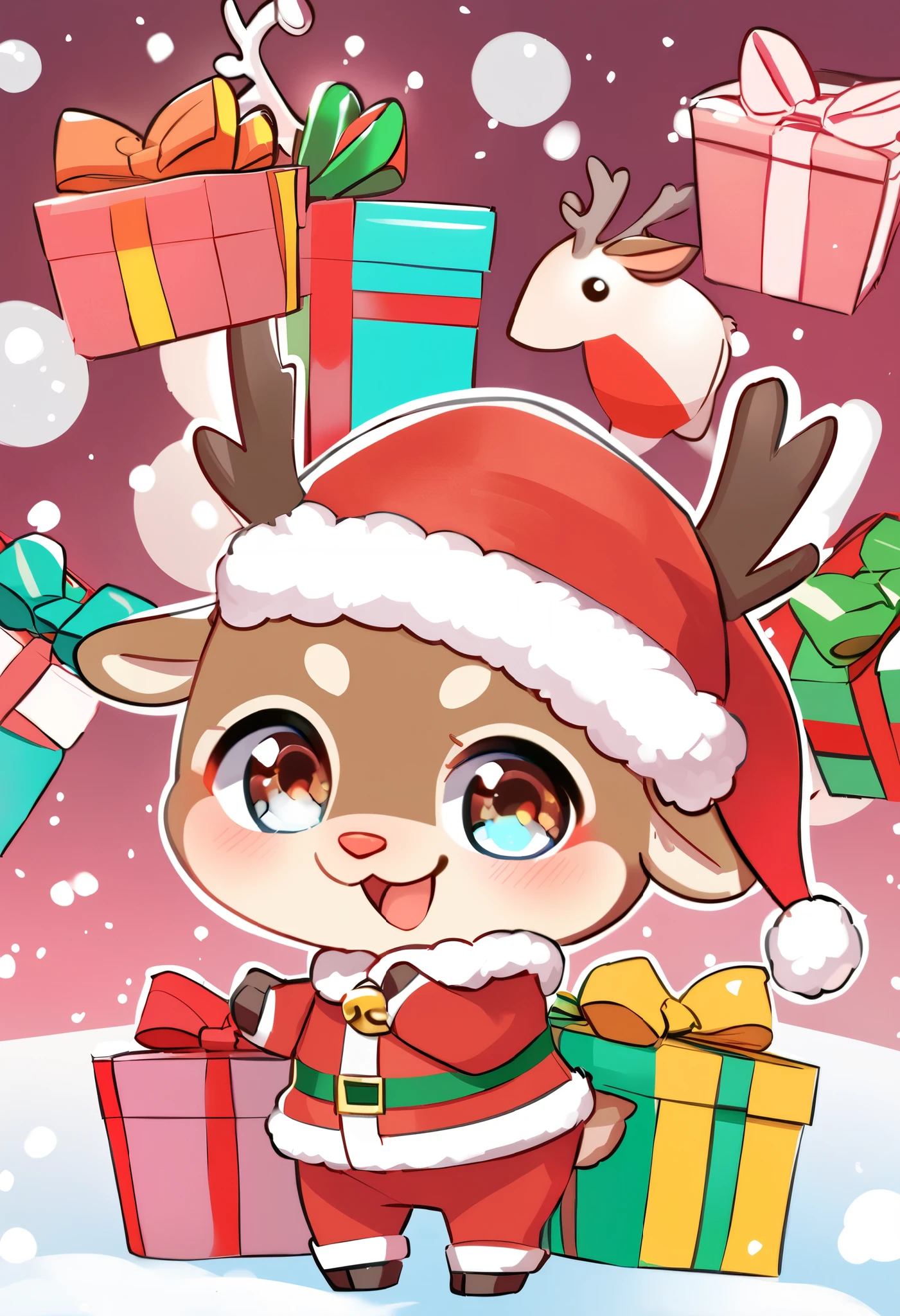 Christmas reindeer animal, cute, gifts, Christmas theme , Chibi,