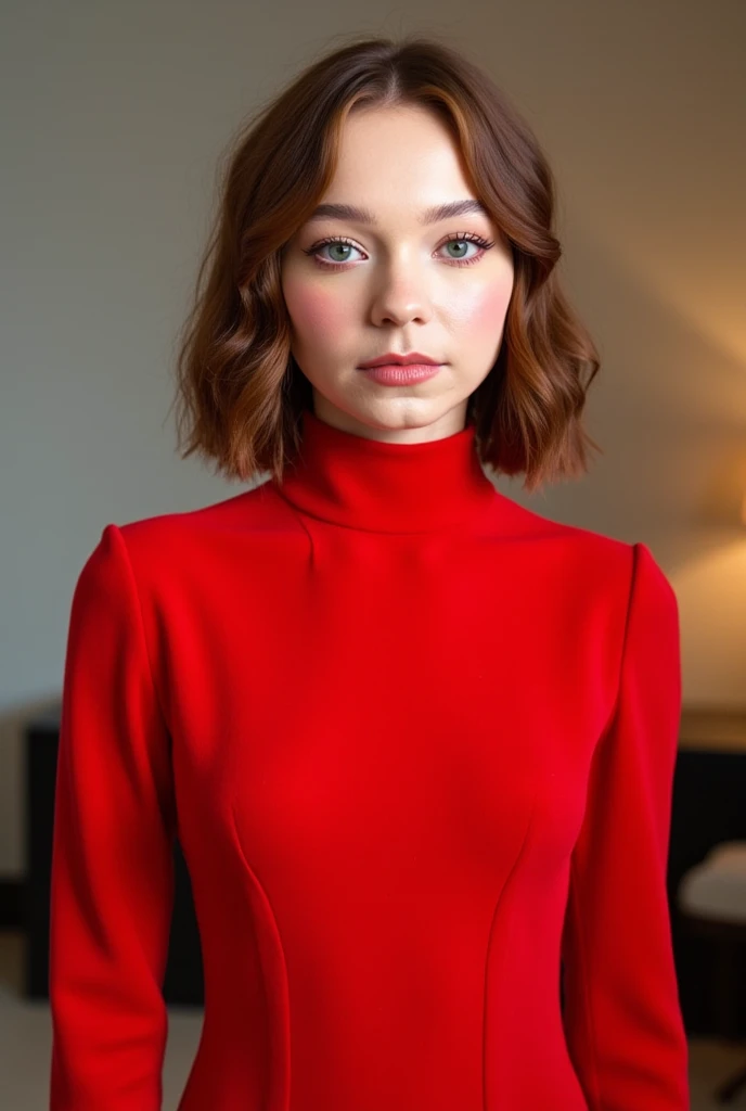 Emma Myers,red turtleneck dress,potrait