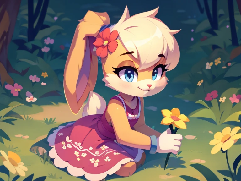 Paper character design from all sides, furry girl, cute rabbit, messy hairstyle, detailed body, clothes, dress, flower, hair 