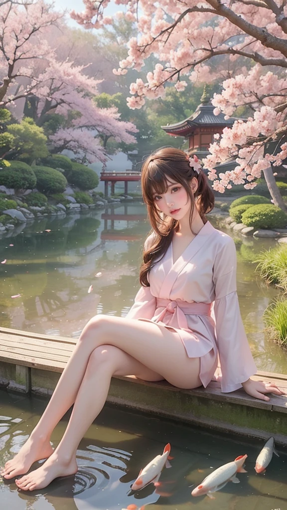 (8k,RAW Photos、RAW Photos、Highest quality、Masterpiece:1.2)、Ultra-detailed、Super Resolution、The most beautiful cherry trees in the world、(Photorealistic:1.3)、((Cherry blossoms shining on the surface of the water))、((Reality and cherry blossoms reflected on the surface of the water.))、Cute pose、Sakura Park at sunset、The end of cherry blossoms、Cherry blossoms flutter、Cherry blossoms soaring in the sky、The Sunset Sun、Amazing sunset、Crimson Sky、High-resolution RAW color photos、Professional photography、Same skin type as humans、Japan female proofreading from head to waist、Blur the background、Drawing faithful to 、The correct number of fingers、（Very beautiful and elaborate cherry blossom tree at night 1:1.37）((Cherry blossoms fluttering in the wind))、full moon、Very detailed and beautiful、Ultra HD、Half-up hairstyle、Hair Bun、ponytail、High school girl in sailor suit、（Plump Cheeks）Uniforms with attention to detail、Each face has its own unique features、Different face patterns、color々Hairstyle、夜風になびく茶colorの髪、Her hair is swinging and 、Very detailed beautiful girl、（Pink Eyeshadow）、Red tie((((Panties and bra are visible)))) ((((Angle ))))  ((((Emphasize cleavage))))
((((Full body photo))))
