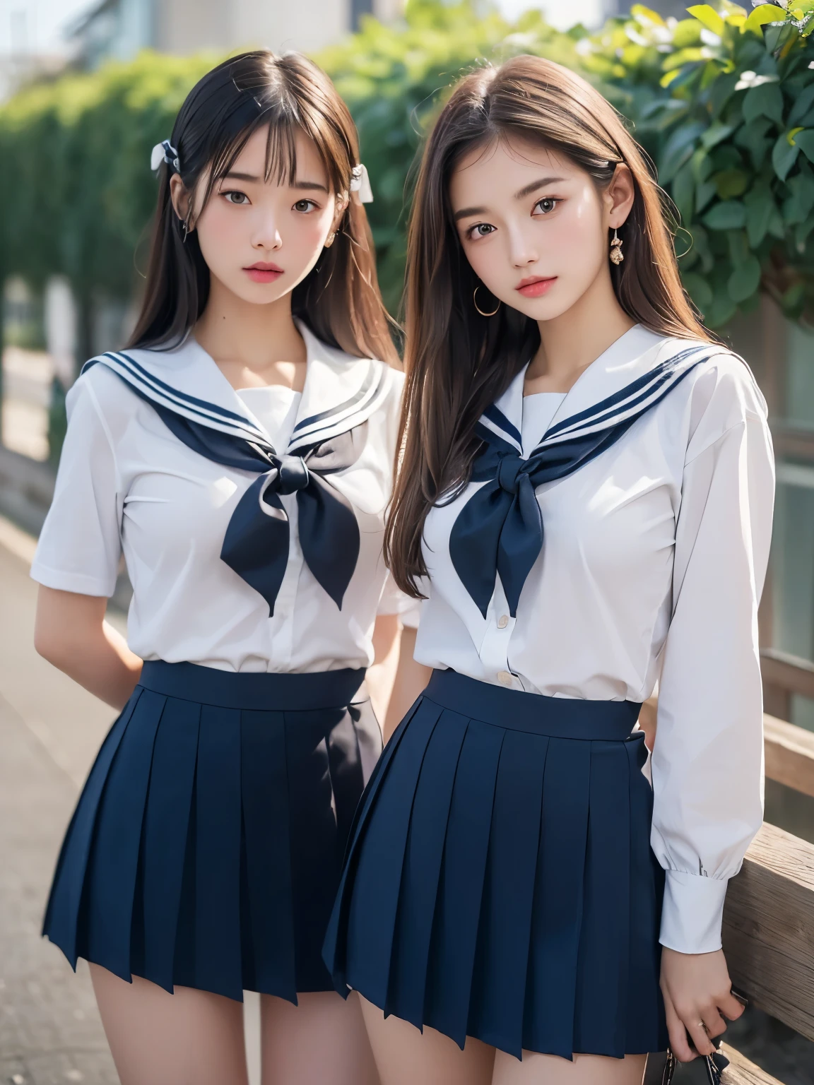 (( top quality、 high definition 、8k、masterpiece:1.3))、(((2girls))), portrait、 beautiful women、 perfect body、 beautiful rich breasts、classroom、 high school girl、 sailor suit 、 Embarrassing 、(( raise your skirt to show your panties ))、I'Seduce you、Table sex、pleasure、 ashamed、Kiss、 Hug,3 women
