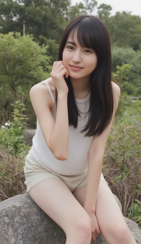 ((1girl)), in naked, instant camera flash, pose at outdoor with Central Park as a background, makeup with glossy lip, small breasts, (girl in the Central Park New YOrk city:1.4), various angle, ((faced focus)), 27 years old, Beautiful Japanese Girl, spread leg pose, (nsfw:1.4), realistic light, realistic skin tone, (Jisoo Blackpink), (picnic:1.2), sunday