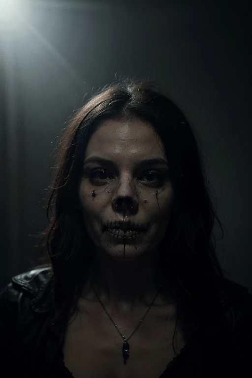 (best quality:1.2),artwork,scary woman with a mask,dark clothing,holding a bloodied knife,piercing gaze,horror theme,creepy atmosphere,ominous lighting,nighttime scene,macabre details,color palette:dark and gloomy