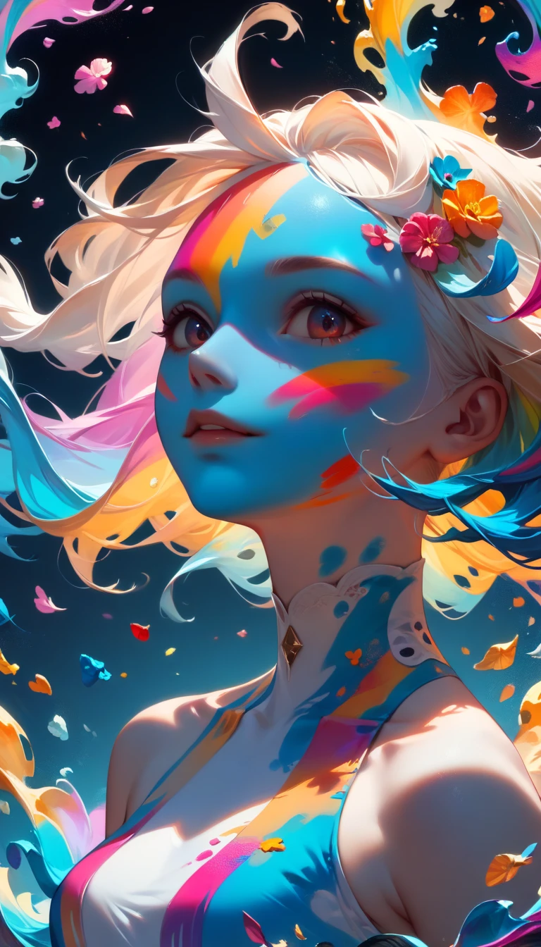 Professional,abstract beauty,approaching perfection,dynamic,Highly detailed,digitalpainting,Artstation,Concept art,Smooth,sharp-focus,illustartion,Artists: by Carne Griffiths, Wadim Kashin,leonid afremov,kandinsky,Psychedelic,watercolour,crystals foil,stylish,Fantastic,a gold,colorful neon, s face, waist-high, portraite of a, up close, near, queen, a goddess, A glorious sunrise, aura, Glow, multi-colored bright aurora borealis, Spectrum Rainbow,Colored feathers, In a chic, lavender white mint hair,  pastel, mixed-language_SMS, (beautiful and clear background:1.2),, fantastic paintings , high detailed eyes, crystals, The Space of the Northern Lights, galaxy, Gorgeous hair, Plants. Loving. Love. ultra detail hair, Best Quality, hiquality, hight resolution, detail enhancement, ((most beautiful image in the world)), Masterpiece, Best Quality, High Quality Detail Enhancement, ((most beautiful image ), Shiny hair, Ultra chic, Topless, naked body, curvy chic body, Stampa Flores, art by stjepan sejic, art by j scott campbell, Artist Guillem March, art by citemer liu, 4k, hight resolution, comic book character, comic, high quality detailed,   style of ::2.0 comix illustration style,tatoon style, hiquality, hight resolution, detail enhancement, 8K, HD, Best Quality, hiquality, hight resolution, detail enhancement, 8K, HDR, sharp-focus, Ultra Detailed, perfect  lighting, Curvy Body, Lush big breasts, Curvy big hips, sparks, Stars, The Cycle of the Stars
