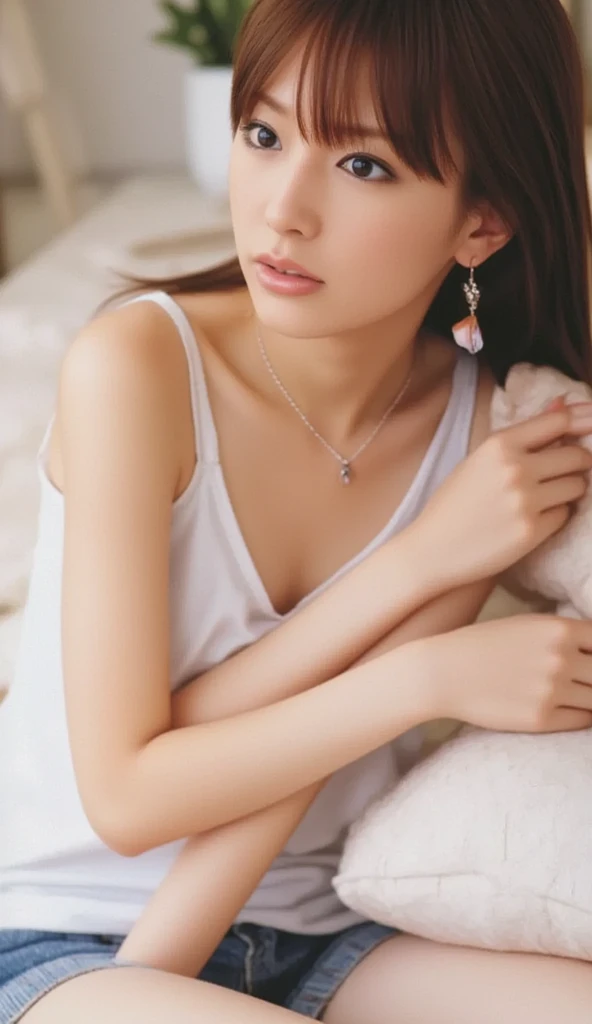  1 girl、Photo Mapping、Physically based rendering、 high image quality、 high definition 、1080P、( beautiful face)、(Detailed description of the face)、( Detailed description of the hand setter&#39;Muscle area)、( CG in detail)、 rich details 、( Stunning Features :1.35)、( detail eyes)、 of cute ladies are looking forward to your eyes、Delicate clavicle、 Various Poses、 A very realistic and detailed upper body portrait of a young woman。The skin is beautiful、 soft light reflecting high on her cheeks .、 Tiny pores and hair follicles、 You can see even the thinnest blood vessels 。The skin is smooth、natural flushing of cheeks 、Healthy glow。 The eyes are large and clear blue、Her iris has fine patterning、 Light is reflecting and shining in the eye。 There is a slight shadow under her eye 、 Her eyelashes are long and naturally curled。 her lips are soft pink 、Smooth texture with a natural glow、 Slightly reflects light。  the woman wears a simple white top  .、 background is pale black and white gradation .、 The focus is entirely on the face and upper body。 Realistic shadows and textures、 picture-like depiction.。
