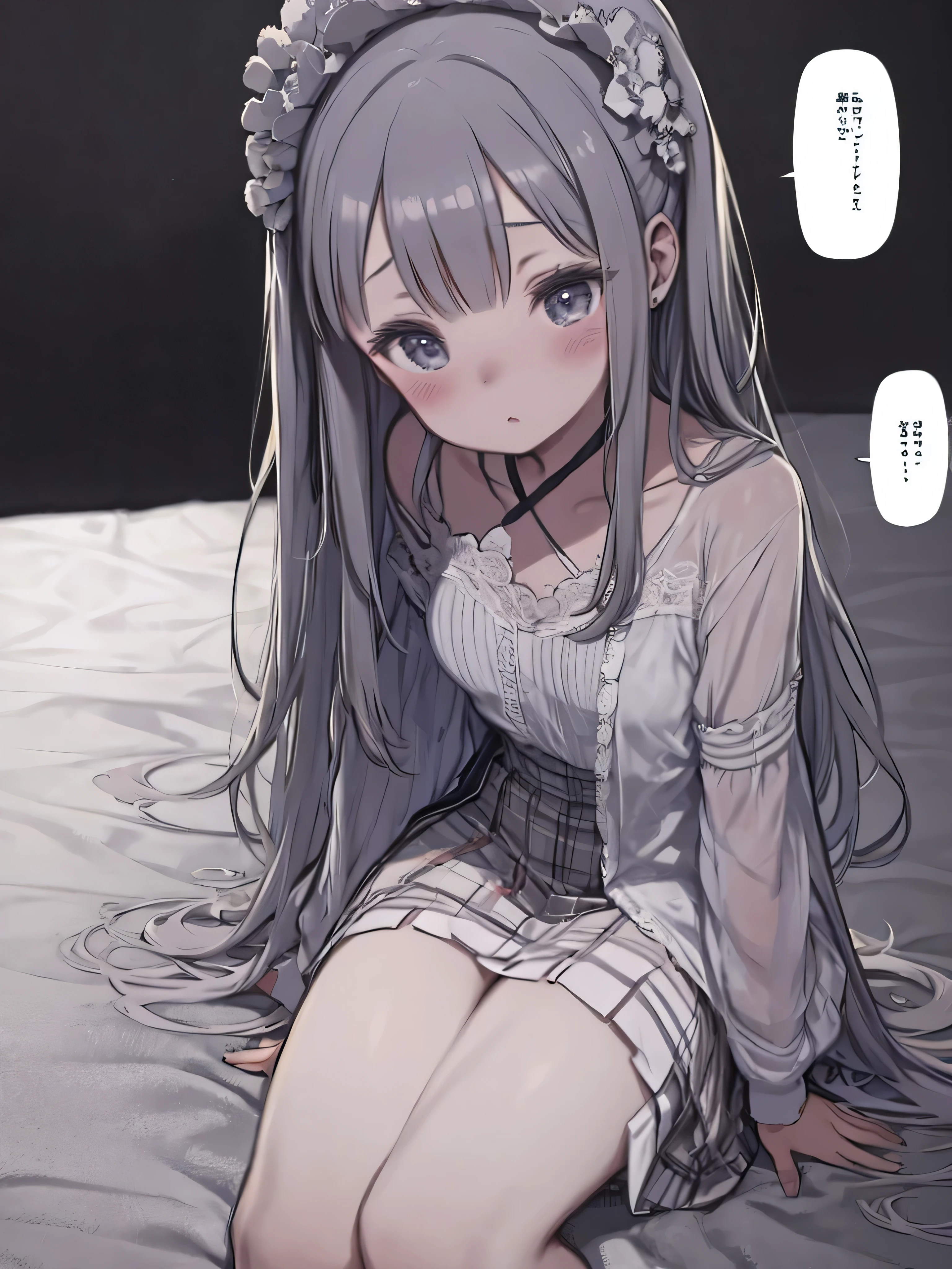 Anime girl sitting on a bed with a white dress and a flower crown ...